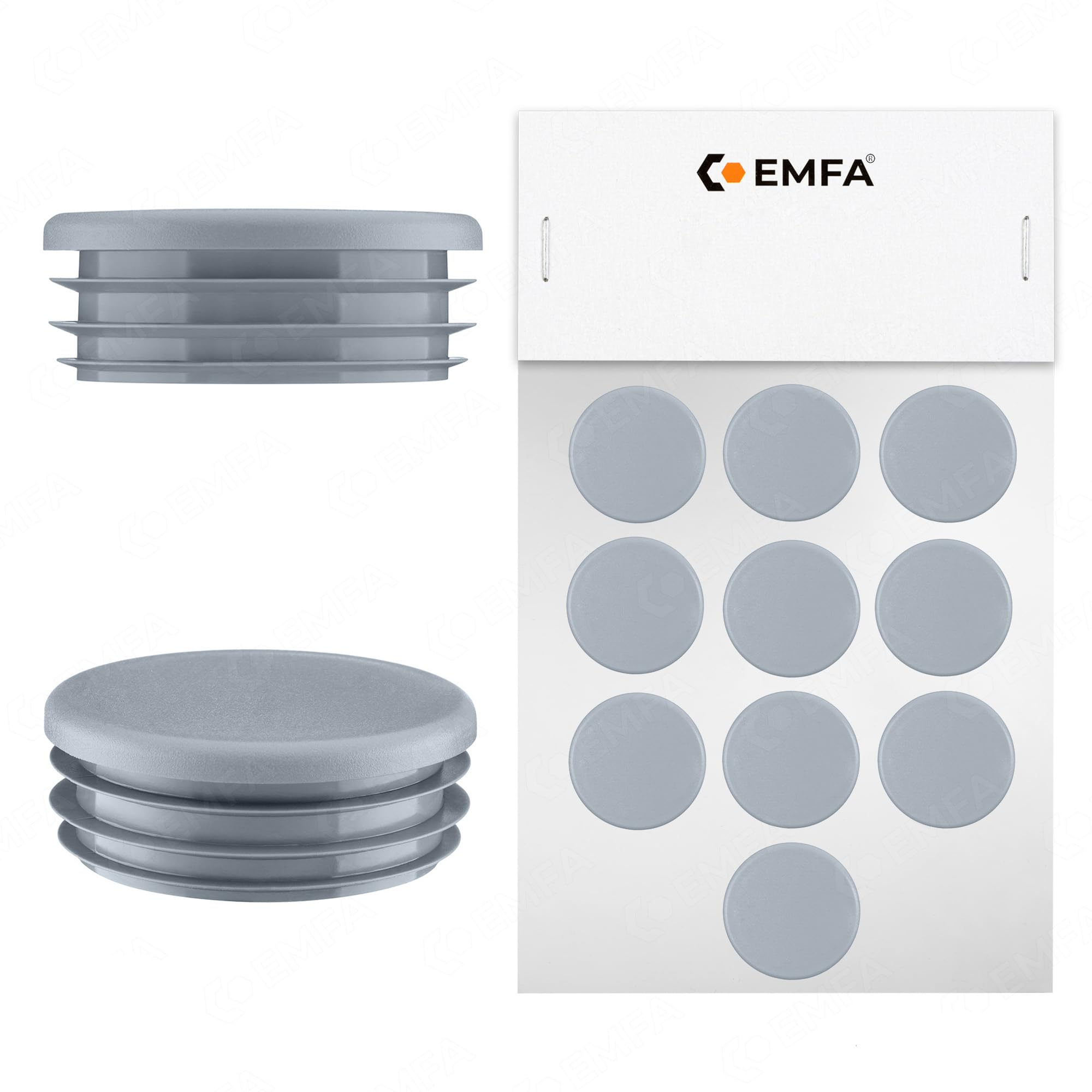 EMFA Tapón para Tubo Redondo Acanalado 120 mm Gris, 50 Unidades | Tapa para Tubo, Capuchón para Tubo, Plástico PE, Protección contra el Polvo