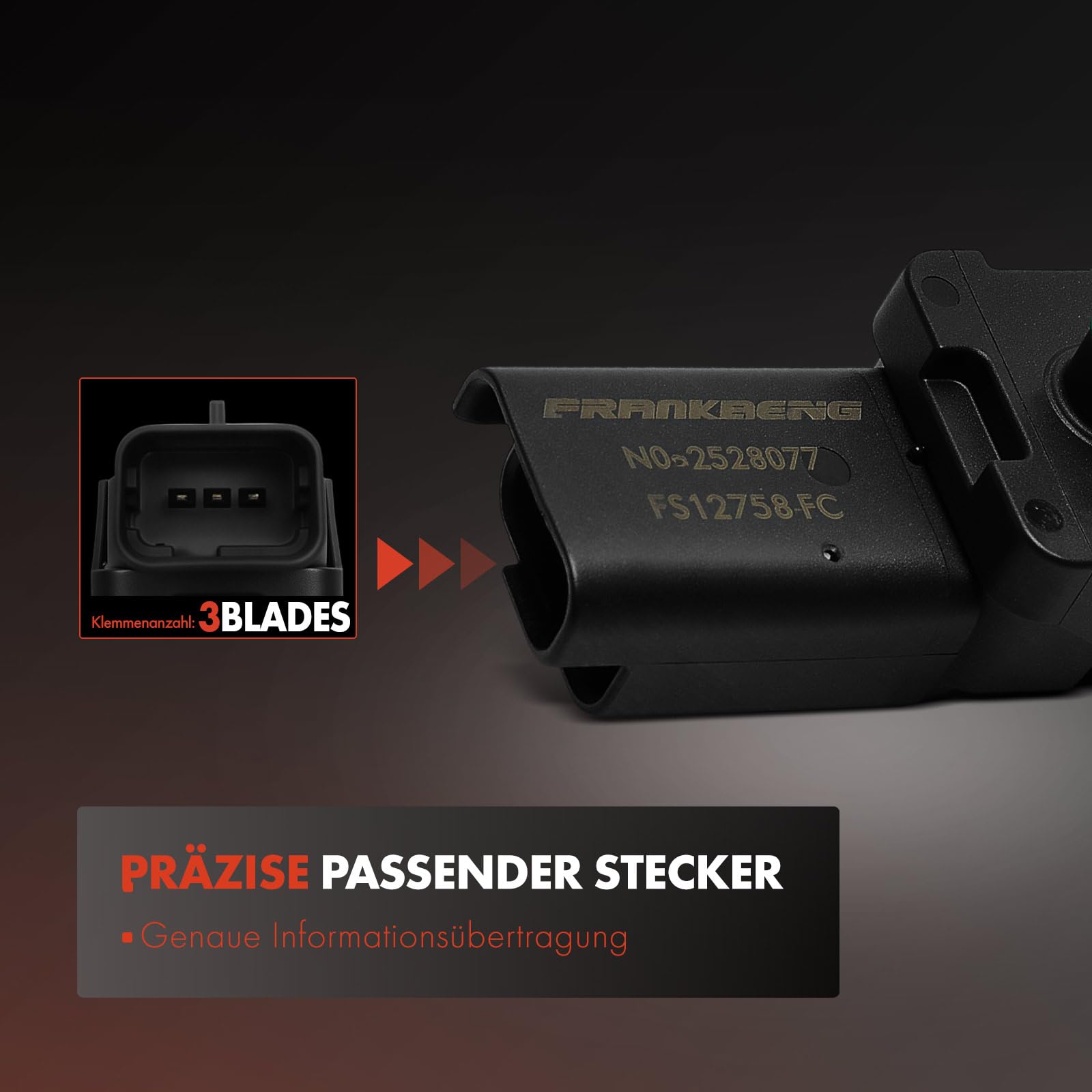 Frankberg Capteur de pression différentielle d'échappement à 3 broches | Compatible avec: Crossland X P17 P2QO, Fourgon Crossland X, Grandland X A18 P1UO, 208 II UB UJ UP UW