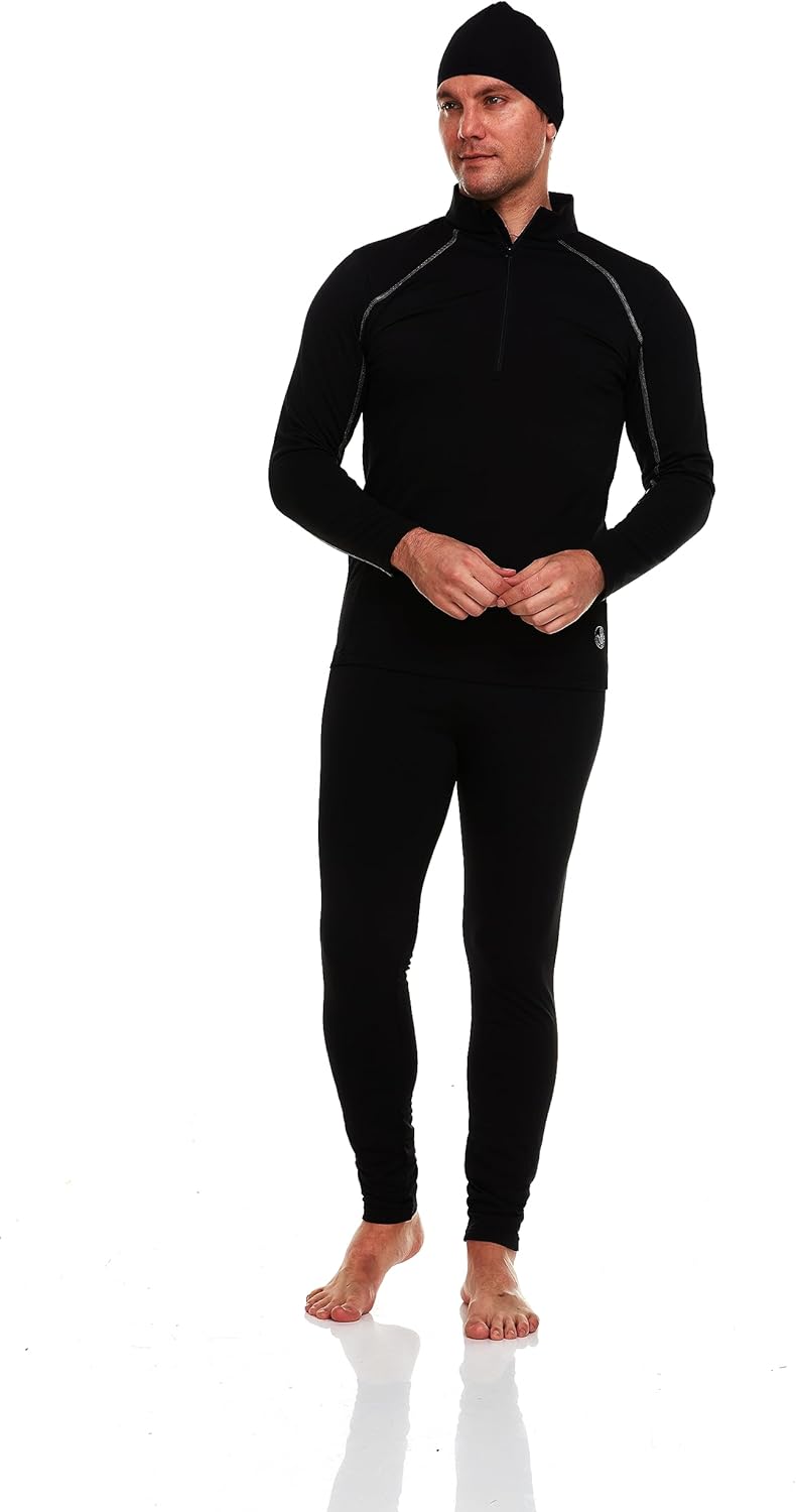 Body Glove 3 Pack Mens Thermal Underwear Fleece Lined Long Underwear Mens Base Layer Legging Pants, Shirt and Beanie