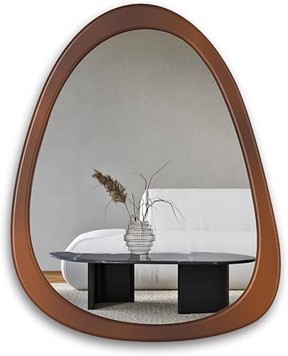 Miniatura 3 de Espejo irregular de 28 x 22 pulgadas, marco de pared de madera, espejo decorativo asimétrico de madera para sala de estar, dormitorio, entrada,