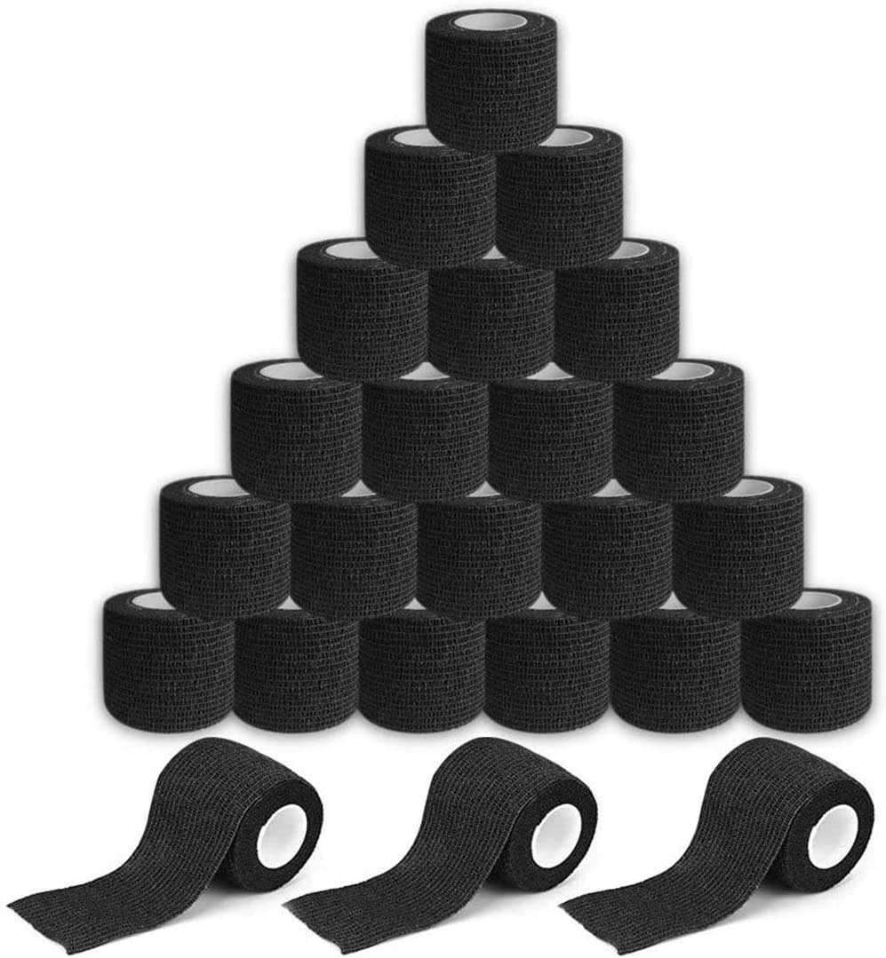 Cinta adhesiva para tatuaje - Rayyl 24PCS Cinta de agarre de tatuaje negro Cinta adhesiva elástica autoadhesiva Rollo de vendaje para máquina de tatuaje Accesorios de agarre Suministros de tatuaje