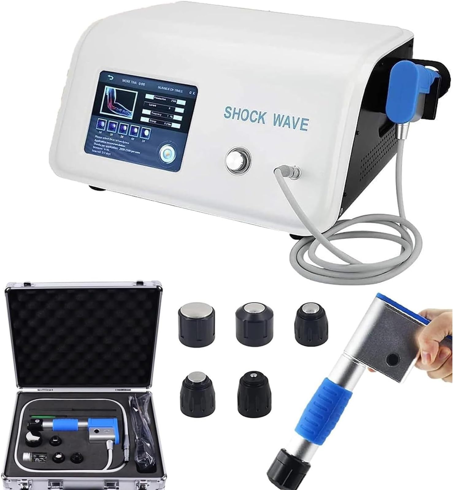 – Shockwave Therapy Machine, Professional Pneumatic Extracorporeal Shock Wave Treatment System, Shock Wave Device with 5 Massage Head for Pain Relief and Joint, ED Treatment