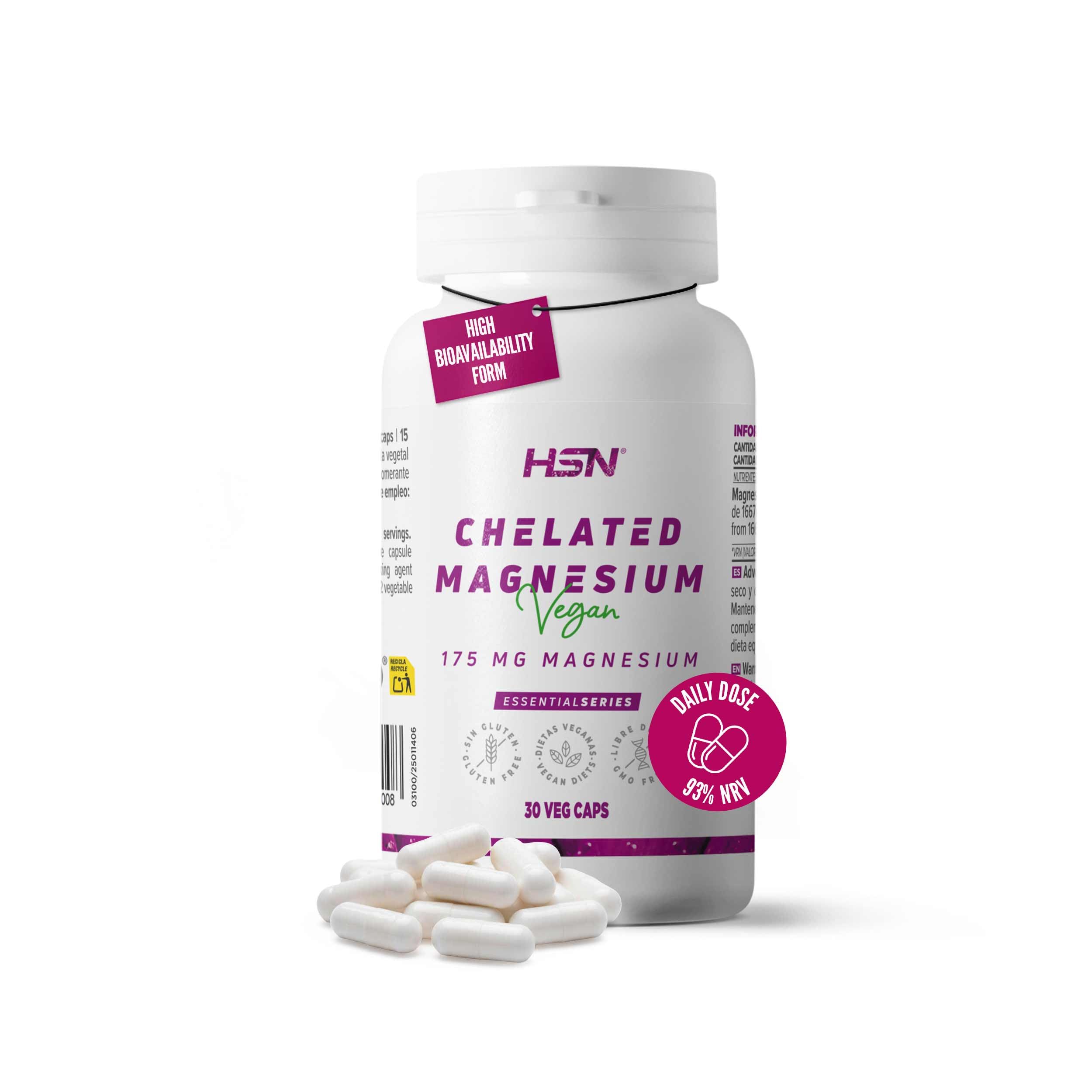 HSN Magnesio Bisglicinato 350mg (Mineral Elemental por dosis diaria) | 30 Cápsulas Vegetales | Suplemento de Magnesio Quelado Vegano Sin Gluten, No-​GMO