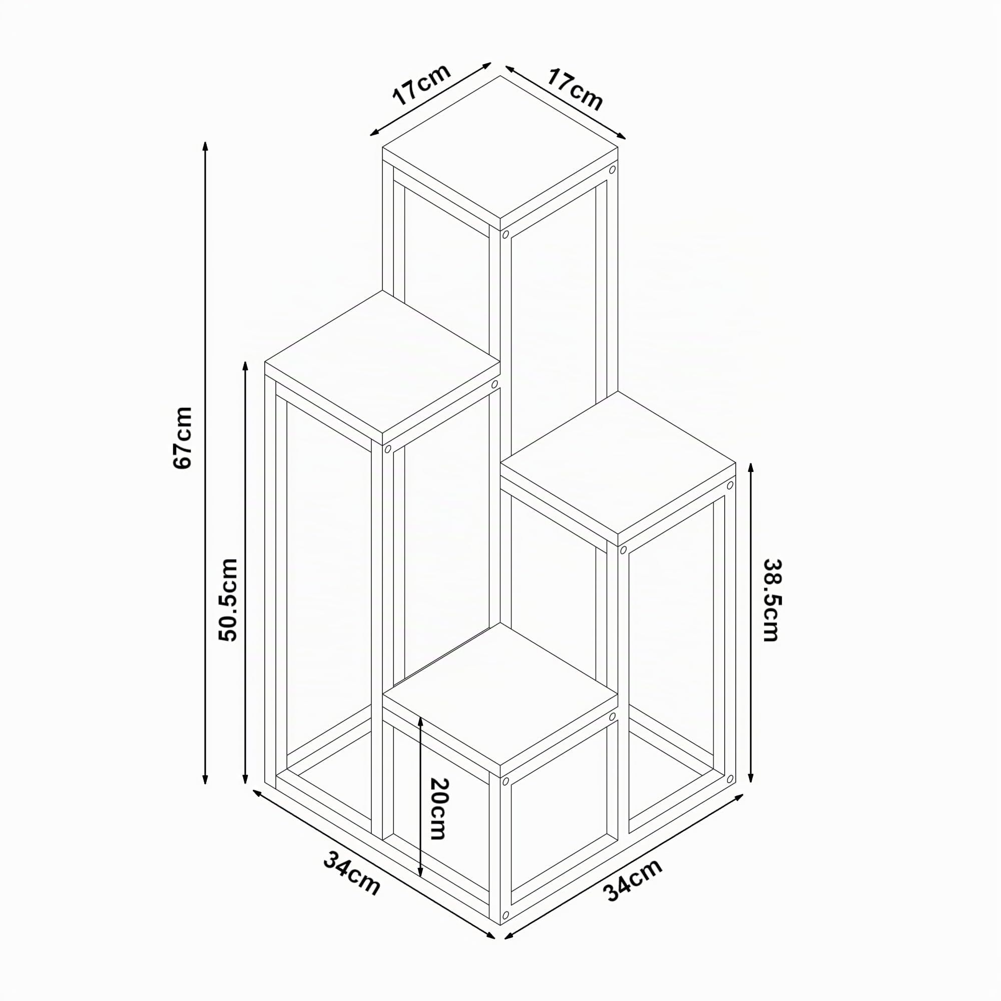 [en.casa] Scaffale Porta Piante a Gradoni Mobile Espositore per Vasi Fiori con 4 Ripiani a Diverse Altezze Supporto Piante a 4 Livelli 67 x 34 x 34 cm - Nero / Effetto Rovere