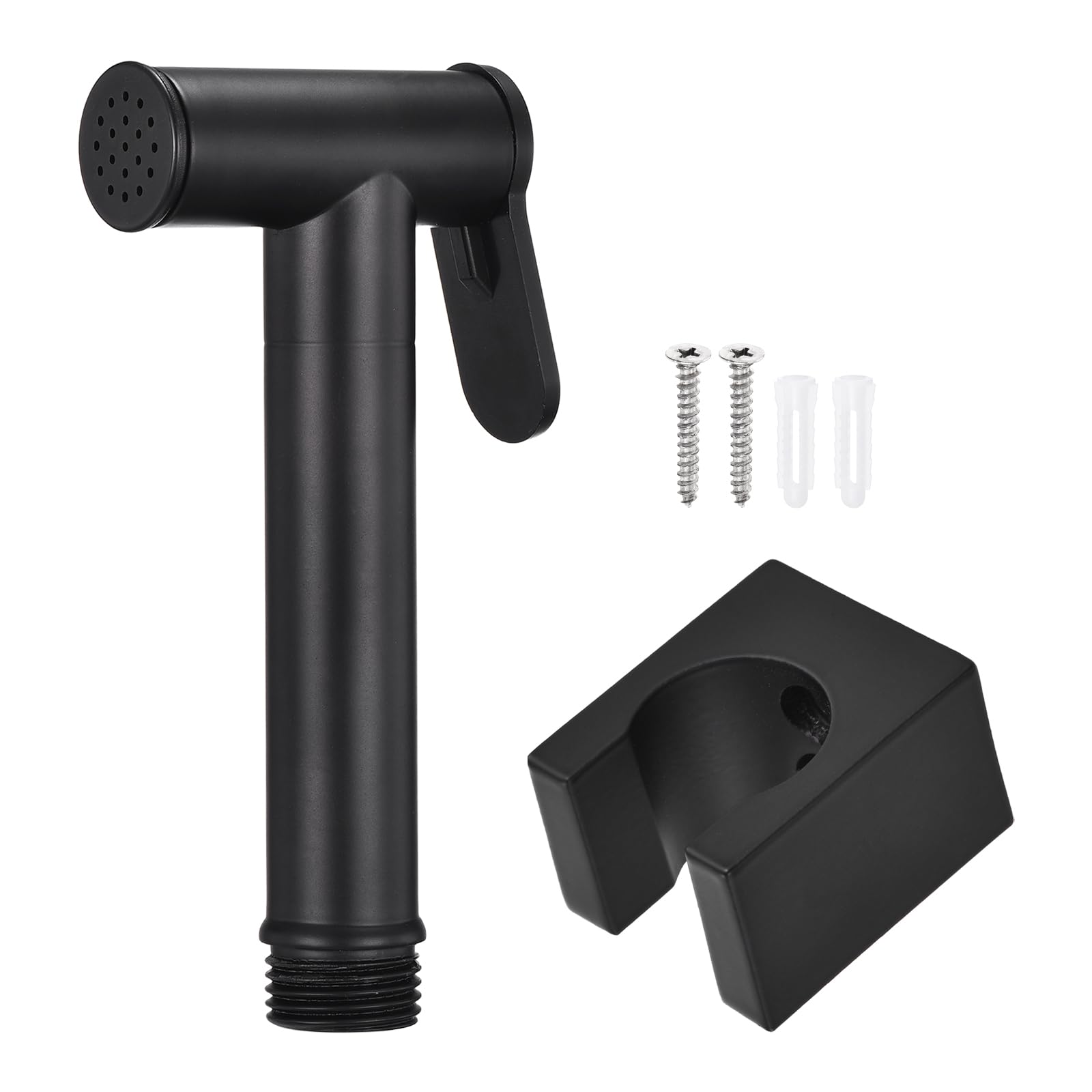 sourcing map Handheld Bidet Sprayer, Water Pressure Control Adjustment Bathroom Sprayer with Bidet Holder and Screw for Toilet Bathroom Kitchen Flushing Washing Cleaning, (Round, Black)