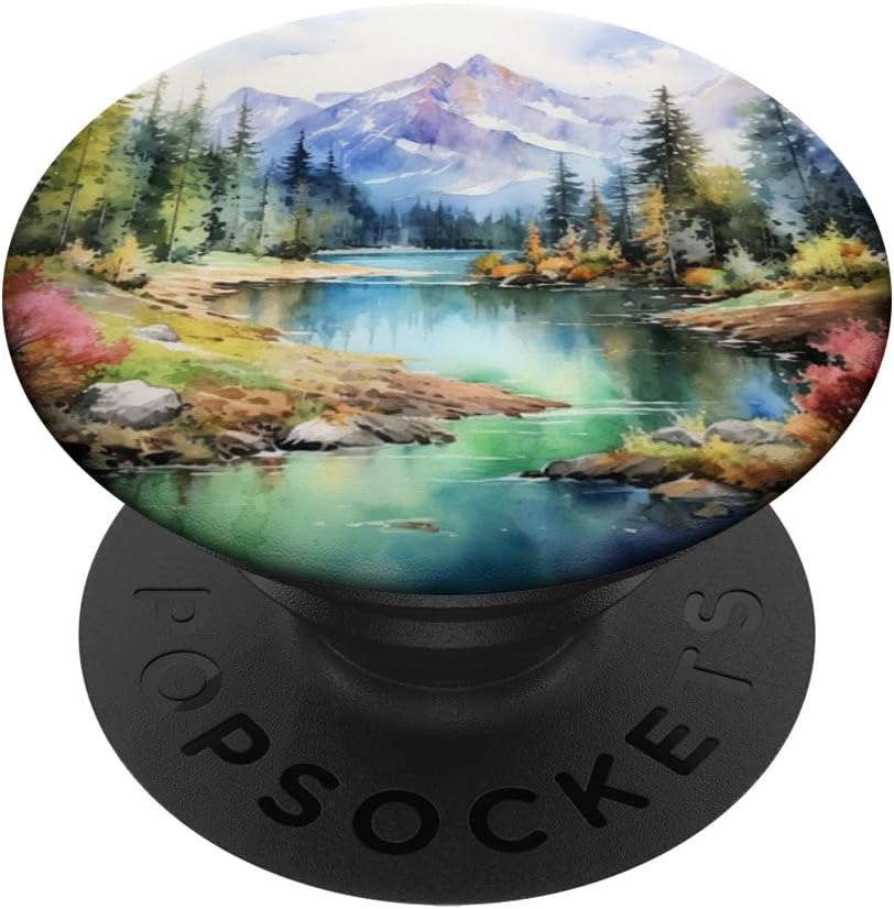 Watercolor Mountains Landscape Lake Nature PopSockets PopWallet for MagSafe