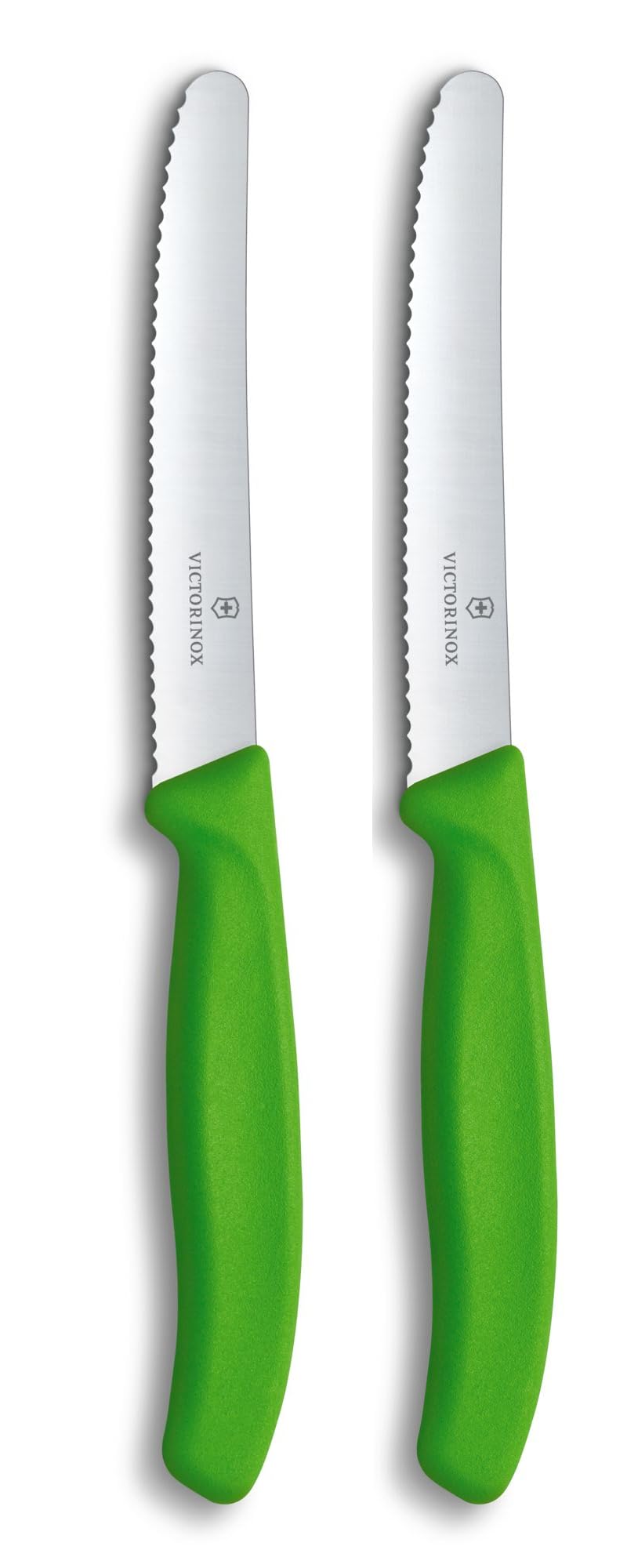 Victorinox Swiss Classic, Breakfast Knife, Bread roll Knife, Sharp Blade, Serrated Edge, 11 cm, Plastic Handle, Stainless Steel, Set of 2, Green
