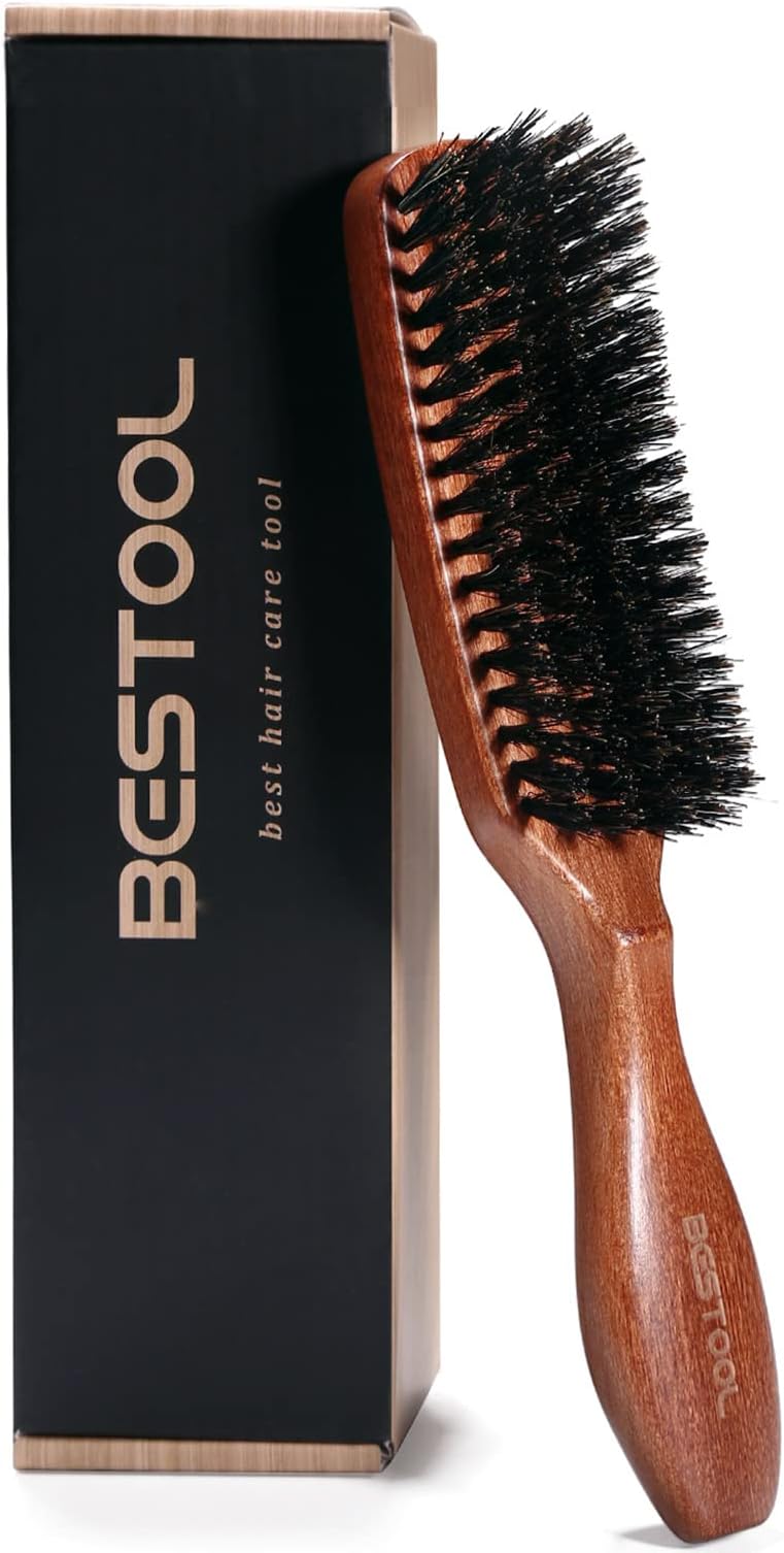 BESTOOL Hair Brush, Boar Bristle Hair Brush for Women Men Children Smoothing & Styling, Slick Back Hairbrush, Natural Boar Bristle Brush for Thin, Fine Hair, Improve Hair Texture