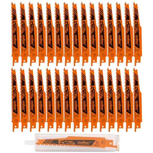 HORUSDY 30Pack 6 Inch 6-12 TPI Reciprocating Saw Blade Wood Pruning, Bi-Metal Saw Blades for Nail Wood or Trees Cutting, Sharp and Durability with Organizer Case