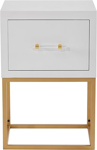 Miniatura 9 de LONYKE Juego de 2 mesitas de noche modernas de 1 cajón, mesa auxiliar minimalista con amplio cajón de almacenamiento y patas de metal dorado, para