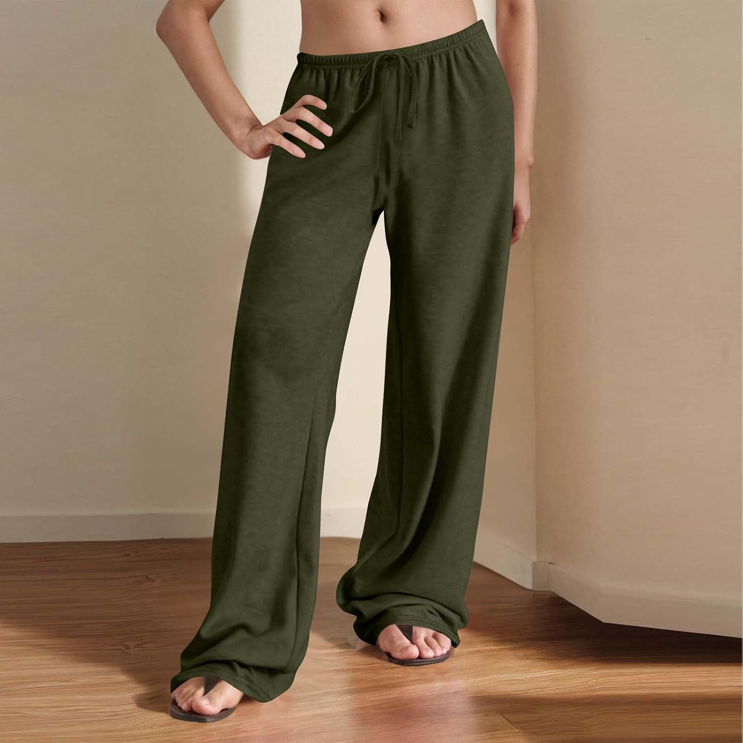 Womens Wide Leg Sweatpants Wide Leg Elastic Waisted Solid Color Baggy Lounge Pants Drawstring Fall Athletic Joggers