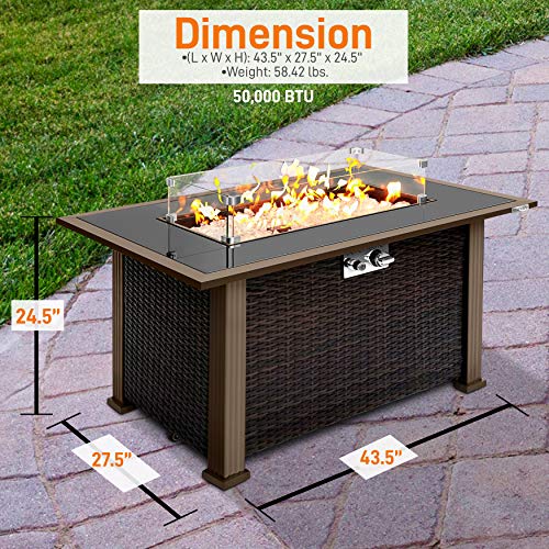 Outdoor-Propane-Fire-Pit-Table-Approved-Safe-50000BTU-Auto-Ignition-Propane-Gas-Fire-Table-Rattan-Panel-Glass-Wind-Guard-Black-Tempered-Glass-Tabletop-Clear-Glass-Rock-SereneLife-SLFPTL