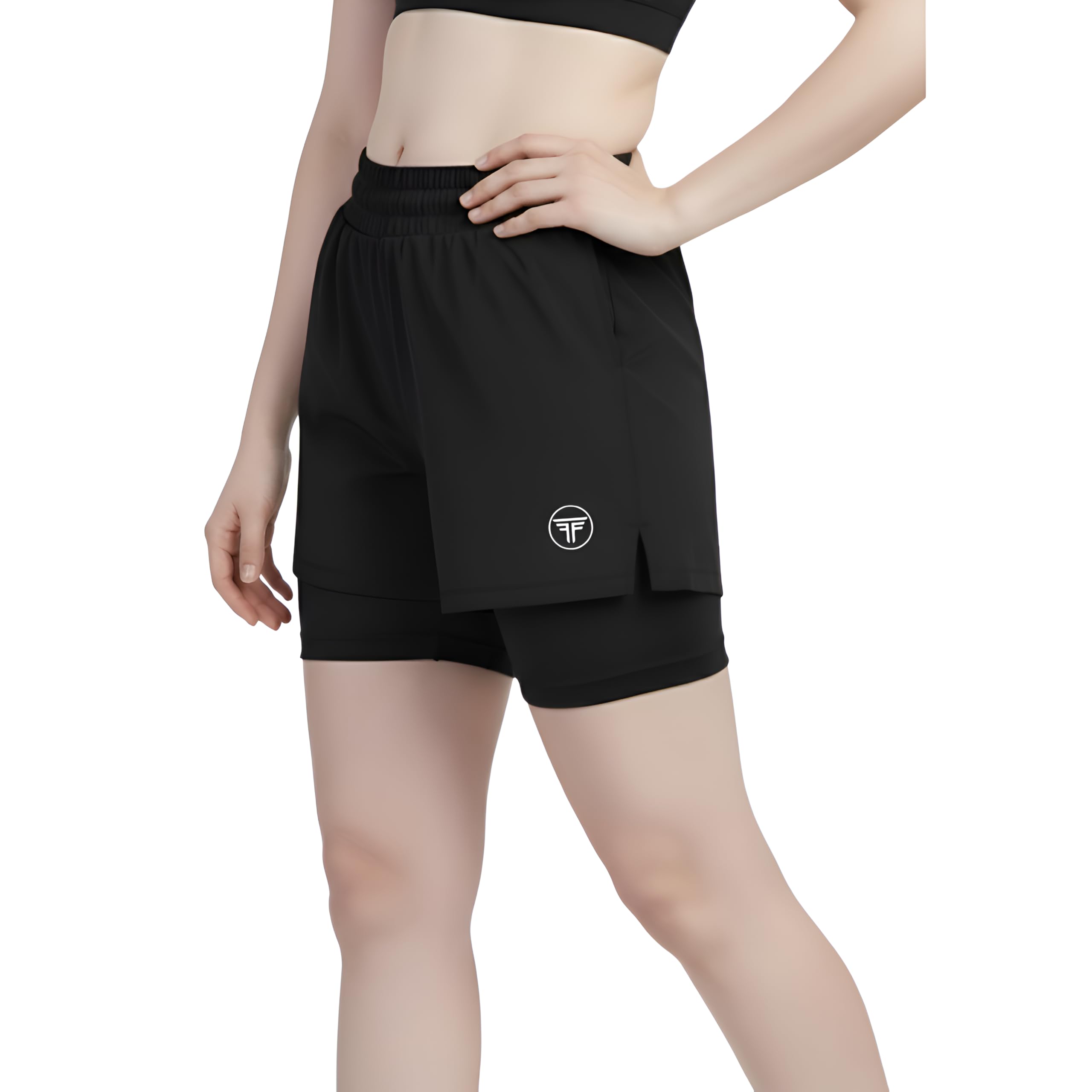 Sports Shorts for Women Running Gym Workout Dry Fit Quick Dry Double Layer Inner Compression with Pockets, Breathable Lightweight Athletic Wear Above Knee