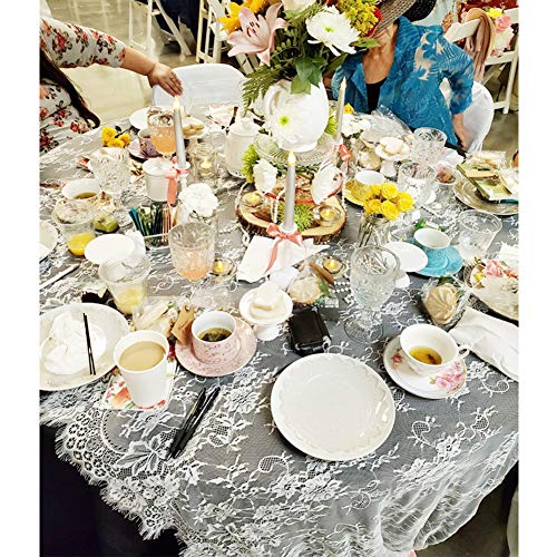Fowecelt White Lace Tablecloth 60 × 120 Inch For Rustic Boho Wedding Bridal Shower Party Decoration thumb #6