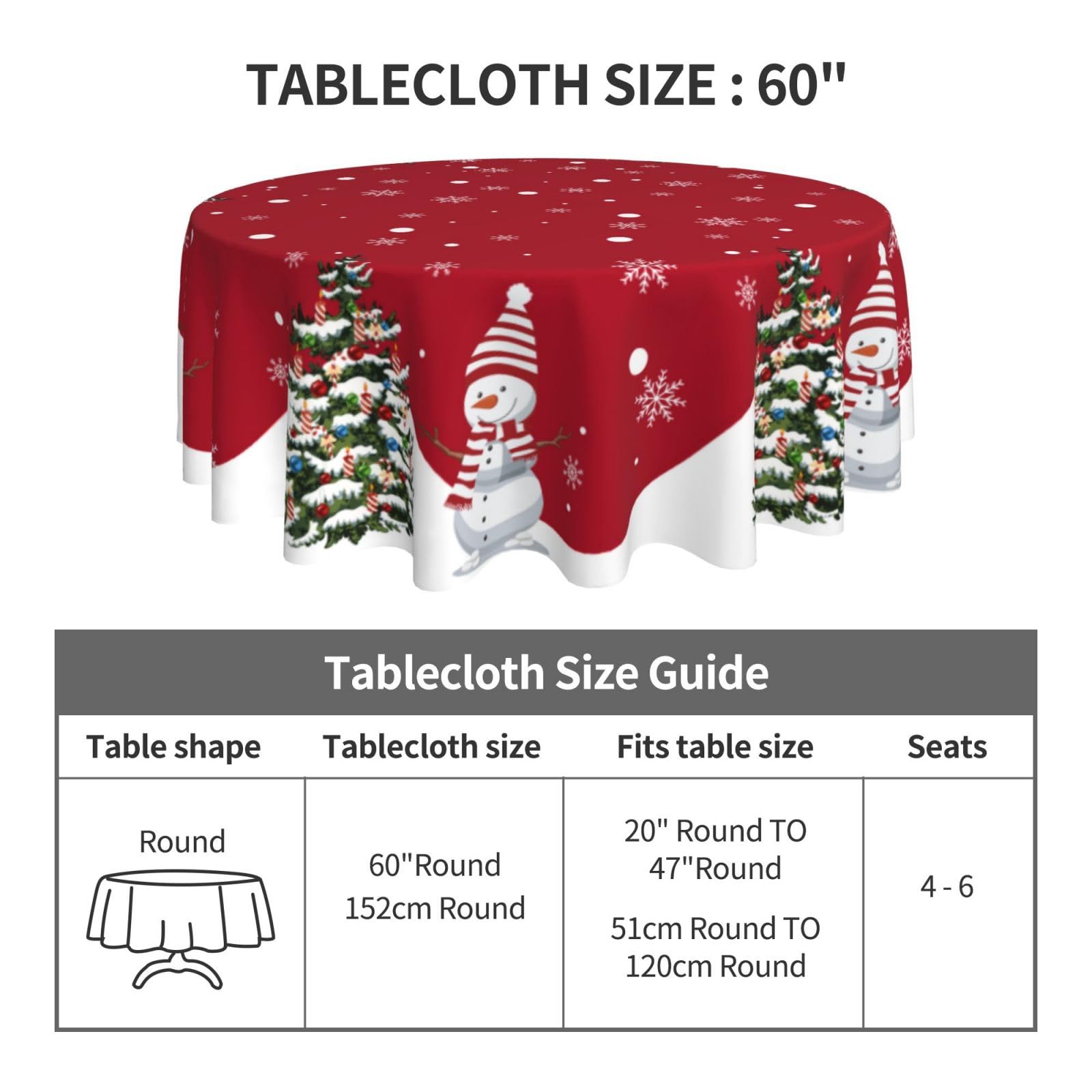 Kawani Winter-Tischdecke Rund – 152,4 Cm – Weihnachtsmotiv Mit Bäumen & Schneeflocken – Grau – Polyester – Für Party, Esszimmer & Zuhause Weihnachtstischdecke Rund