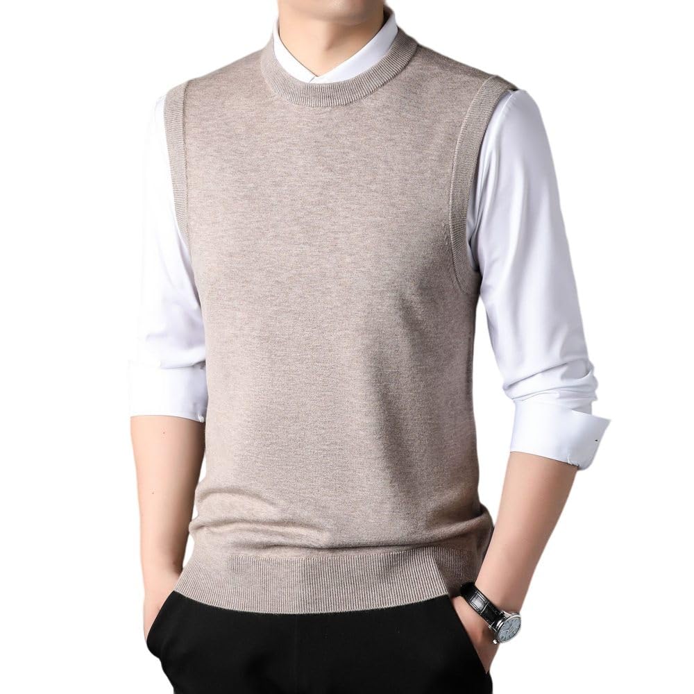 Strickweste Herren Ärmellos,Herren-Strickpullover Schlicht Lässig Gestrickt Slipover Rundhalsausschnitt Ärmellos Klassisch Business-Strickpullover Gilet Weste Herbst-Winter Warme Strick-Tanktops