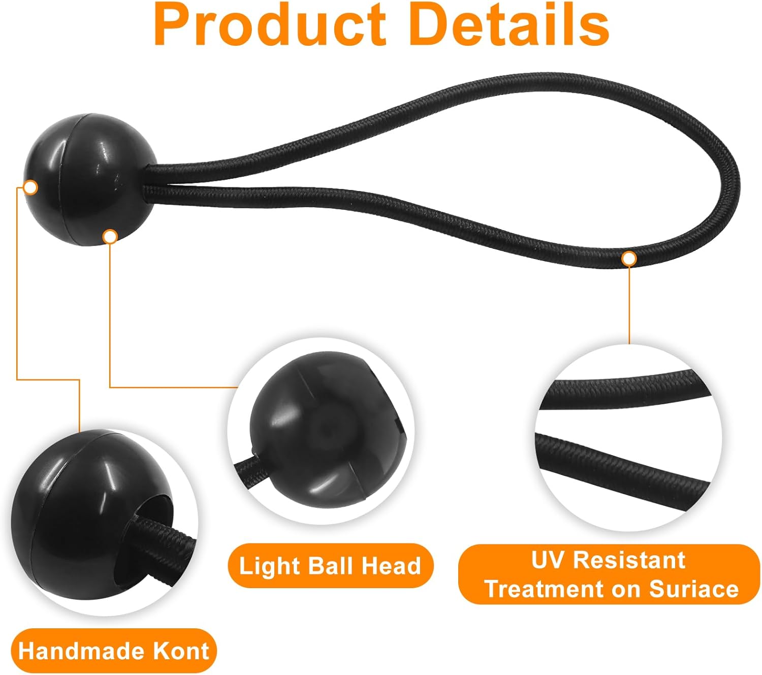 60PCS 6 Inch Black Ball Bungee Cords, Heavy Duty Tarp Tie Down Balls for Camping, Canopy, Cargo, Tent Poles