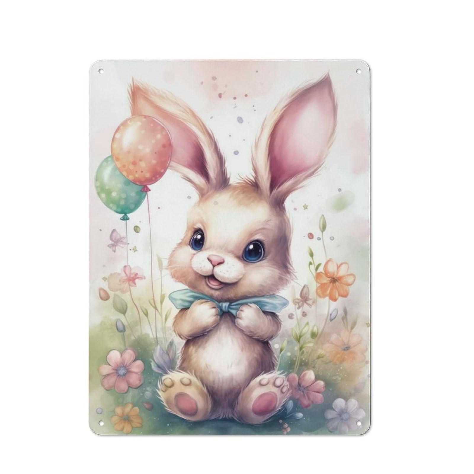 Junmoney Style-11 Cute Bunny With Ballons Retro-Style Tin Wall Plaque 40X30cm For Café Or Home Bar, For Themed Interiors In Cafés And Home Bars
