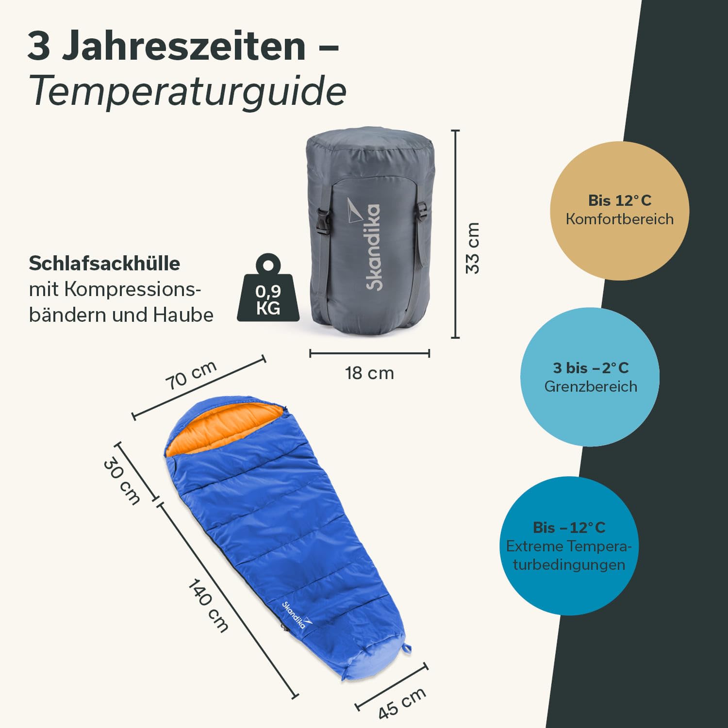 Skandika Vegas Junior śpiwór dziecięcy, outdoorowy śpiwór kempingowy dla dzieci, miękka podszewka, przytulnie miękki, wodoodporny, komfortowy zakres od 12 do 3°C, 170 x 70 cm