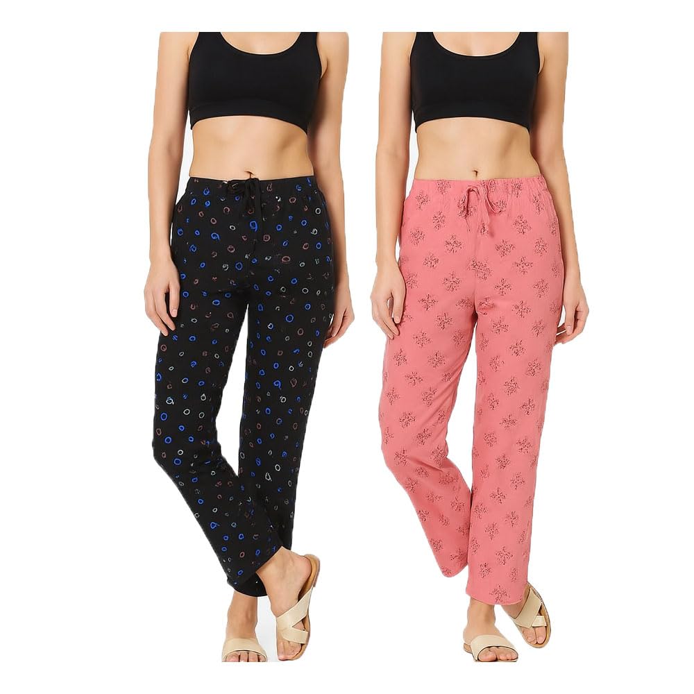 brand flex Women's Cotton Printed Pyjama Pant For Girls Black, Pink (Pack Of 2)-picture-23