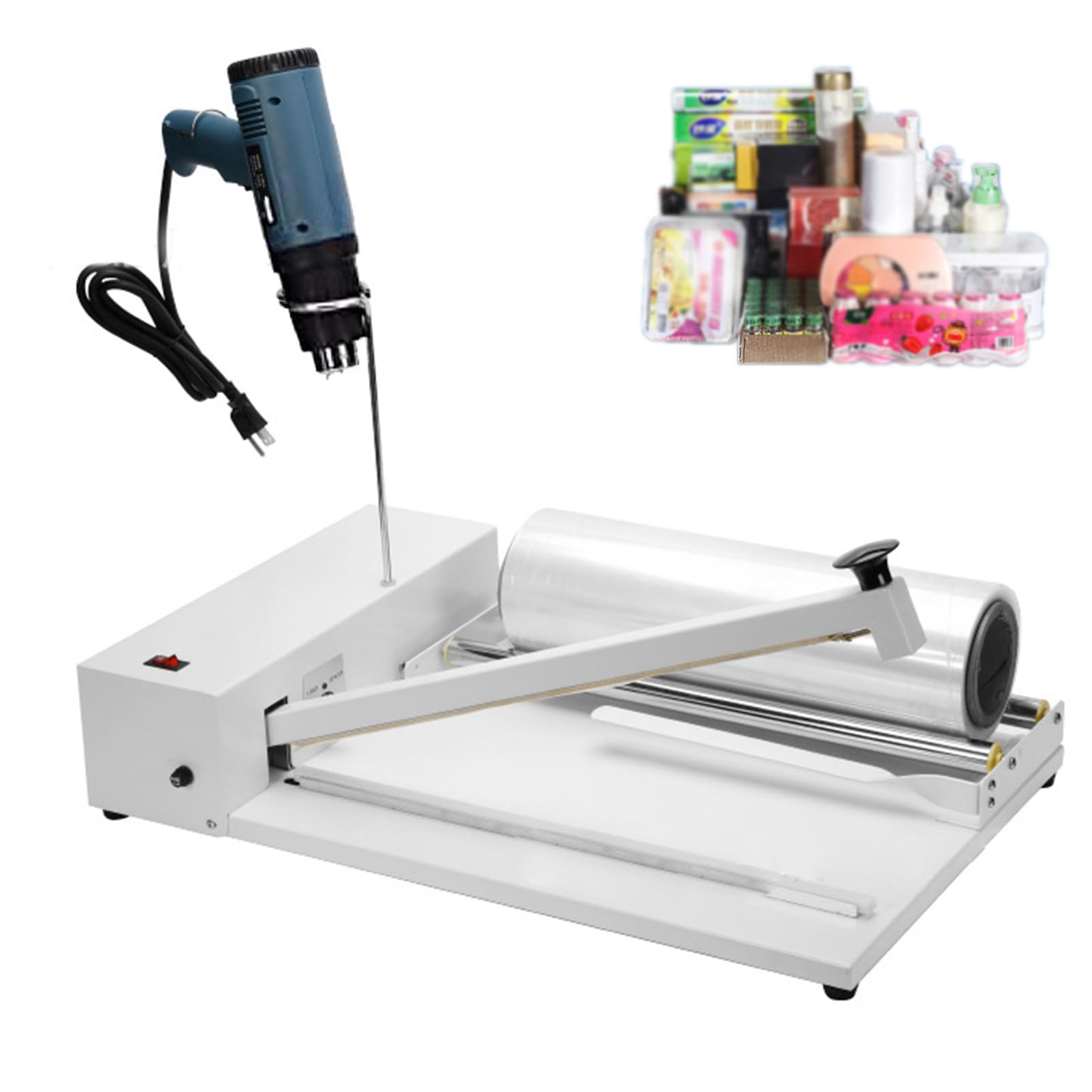 Schrumpffolienmaschine, Folienversiegelungsmaschine, mit 1800-W-Heißluftpistole und Schrumpffolie für PVC-POF-Folie, Plastiktüten,45cm