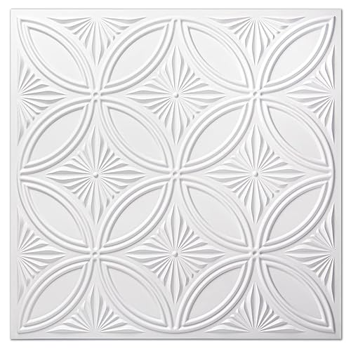 Art3d Azulejo decorativo de techo de PVC de 2 pies x 2 pies en blanco, panel de techo con pegamento de 24 x 24 pulgadas, 12 piezas