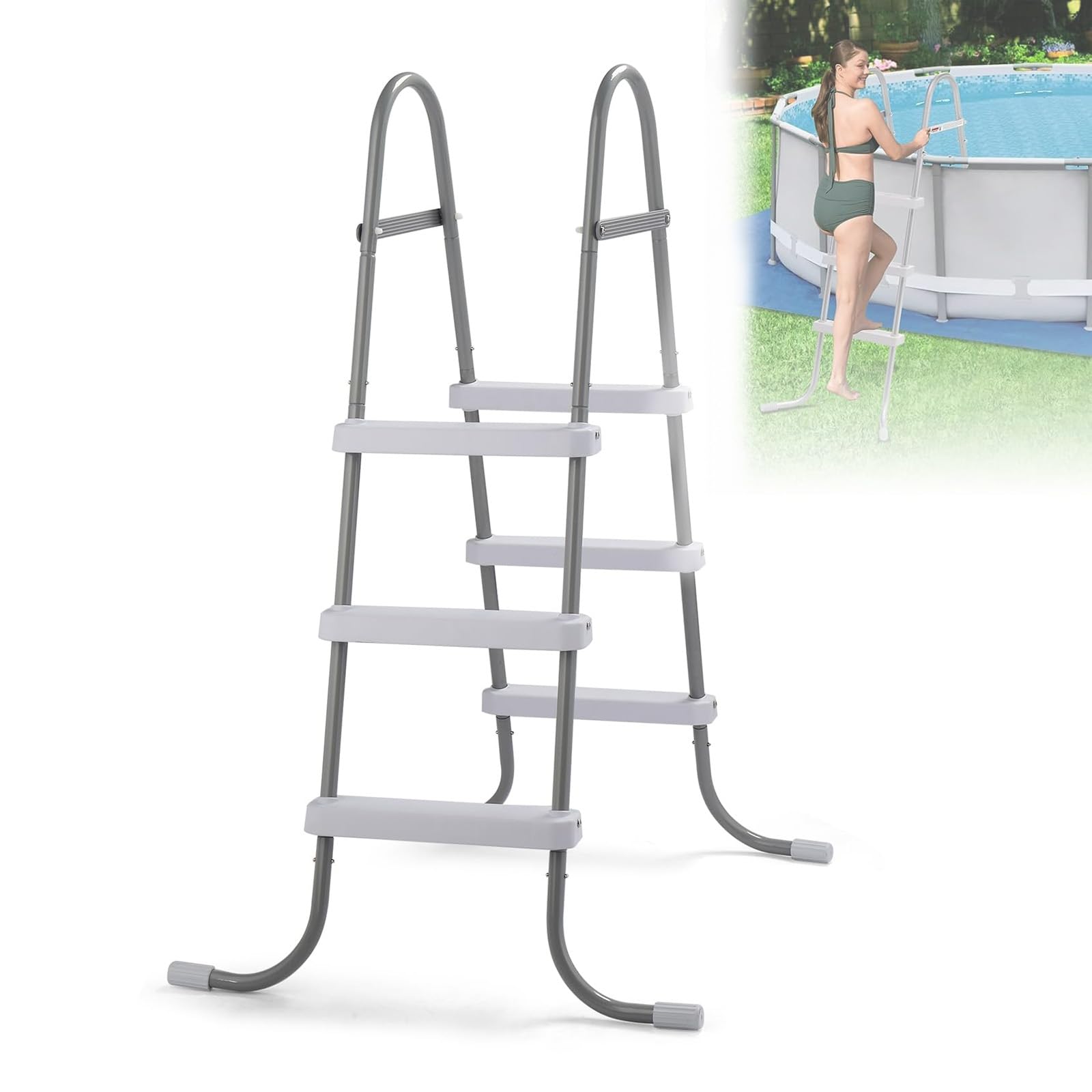 Escalera para Piscina Resistente, escalones de Escalera para Piscinas elevadas, Marco de Metal Antideslizante con escalones extraíbles, 91 cm de Altura para Piscinas en el Suelo
