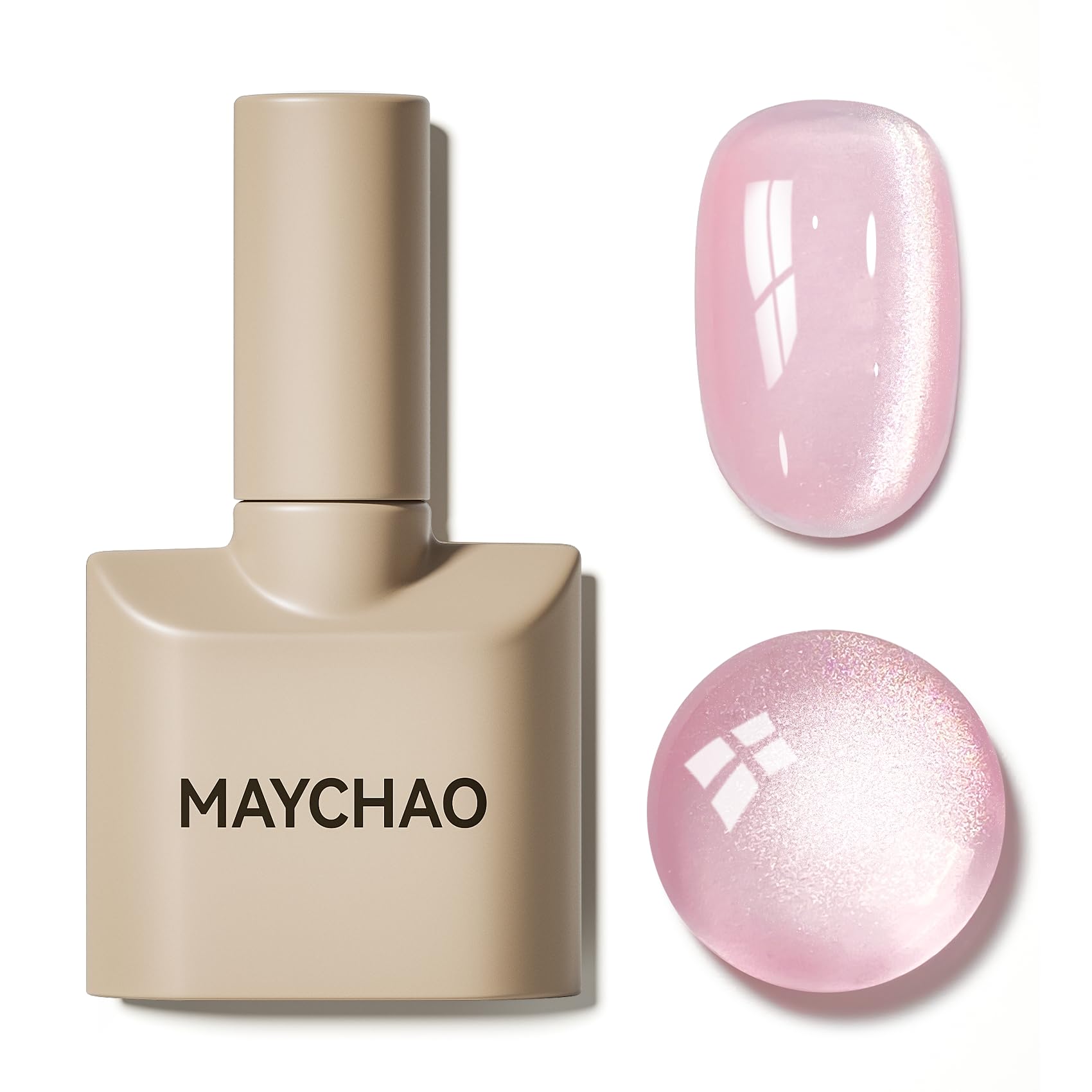 MAYCHAO 15ML Cat Eye Jelly Pink Gel Nail Polish 1Pc Galssy Pink Gel Polish with Magnet Soak off Holographic Magnetic Nail Polish for Nail Art Manicure