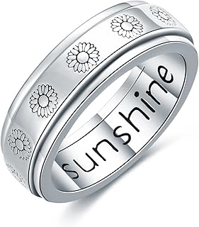 SLIACETE Sunflower Anxiety Ring for Women 925 Sterling Silver Fidget Rings for Anxiety Anti Anxiety Band Ring Jewelry Gifts for Women Men