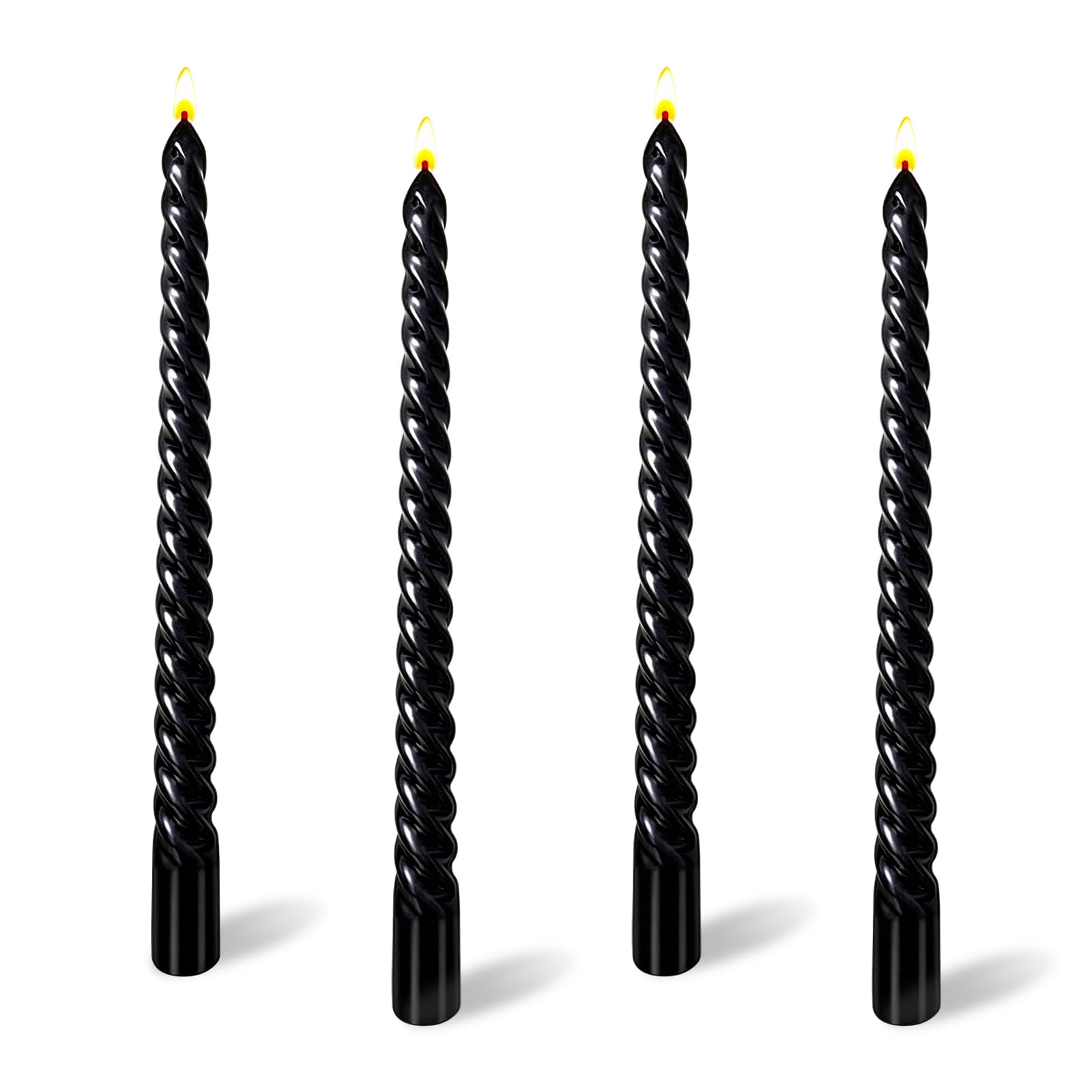 Black Candles 10 Inch, Pack of 4 Tall Twisted Taper Candles
