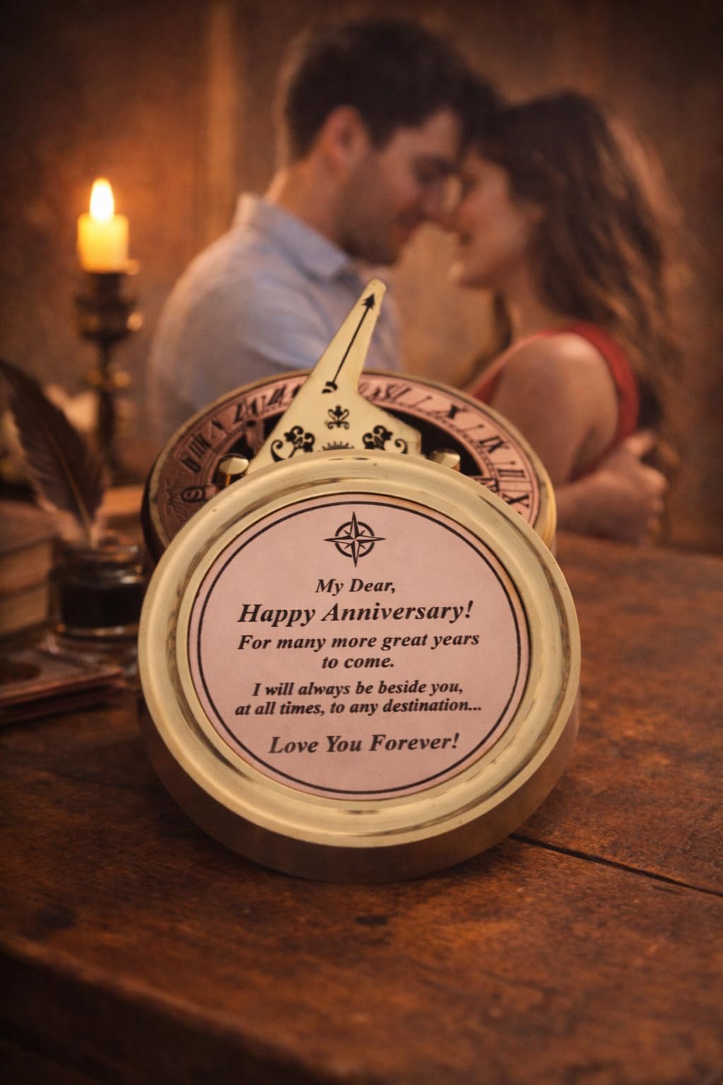 Anniversary Sundial Compass Gift for Him or Her - Keepsake for Husband, Wife or Couple, Men Wedding Anniversary 50th 40th 25th 20th Year Love Celebration. (Anniversary Sundial - Wooden Box)