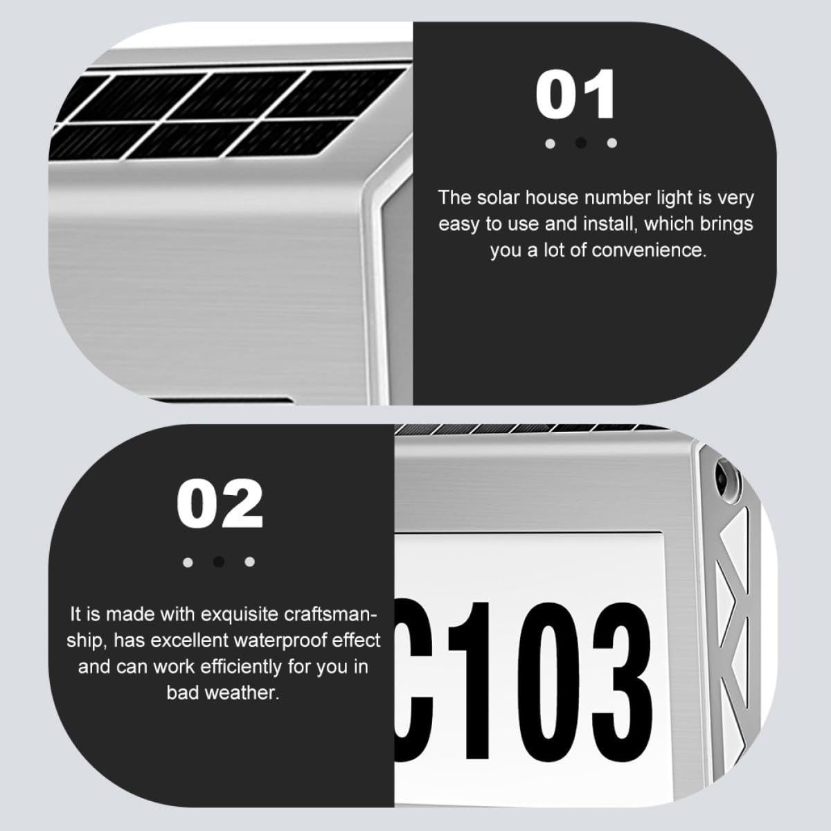 Sosoport Solarbetriebene Hausnummernlampe aus Edelstahl Einfache Installation mit 8-12 Stunden Beleuchtungsdauer und Ip54 Schutz für Außenbereich
