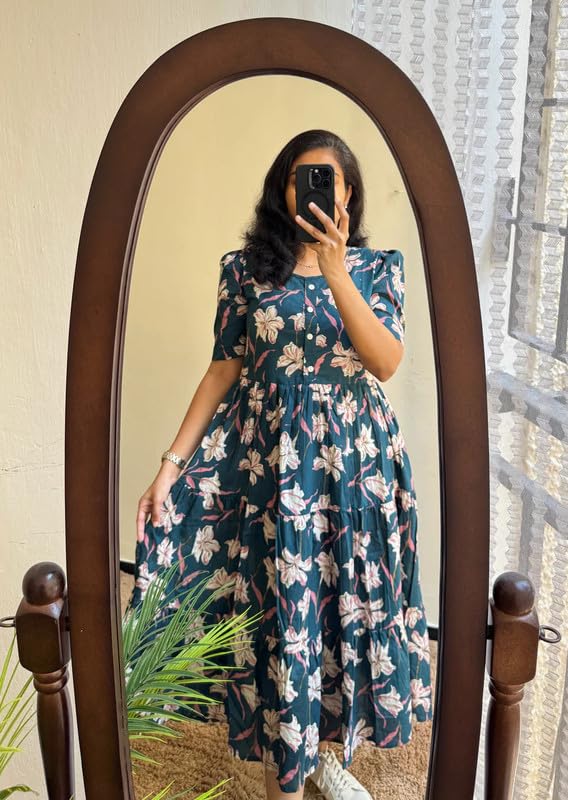 Image of Floral Midi Dress for Women - Summer Boho Dress, Lightweight & Breathable, Elegant Floral Print, Casual & Vacation Outfit, Comfortable Flowy Dress for Women