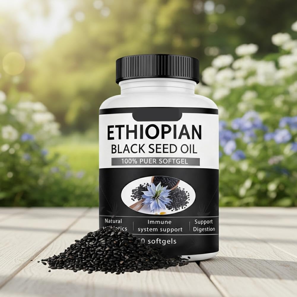 Cápsulas de aceite de semilla negra puramente etíope 4.64% timoquinona, cápsulas blandas negras puramente nutritivas, semillas de aceite orgánico frío etíope
