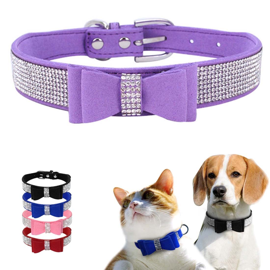 HALFSUMO Dog Collar for Dogs with Rhinestone Cute Dog Collar with Rhinestone Bow for Small and Medium Dogs Purple S - Image 4