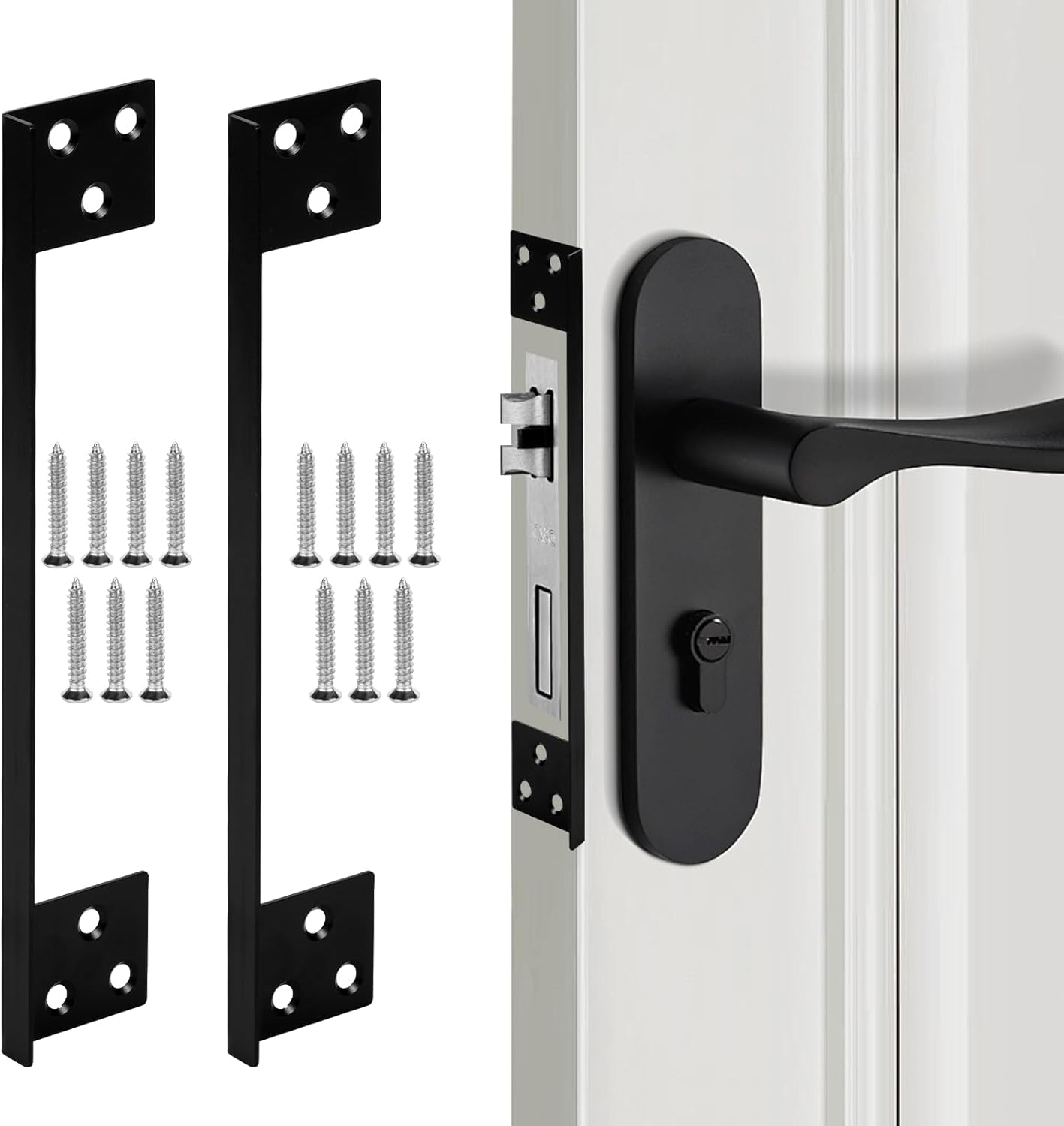Door Latch Guard Stainless Steels Home Security Door Lock Plate L-Shaped Outswing Door Security Protector Extra Security Home Security Door Latch Cover to Block Access Black (11in-2pcs)