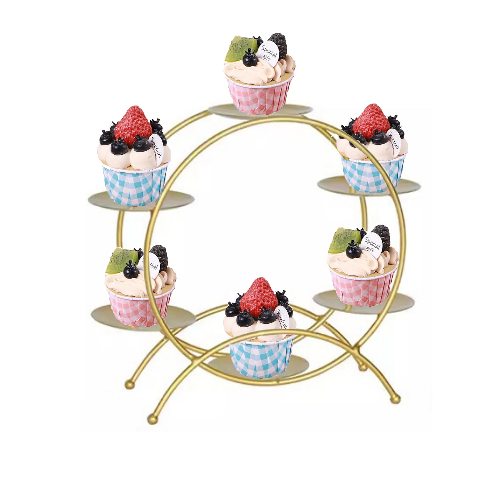 Soporte de metal para cupcakes, decoración creativa de boda y soporte de mesa de postre personalizado para aniversario, cumpleaños y fiesta (tamaño grande, dorado)