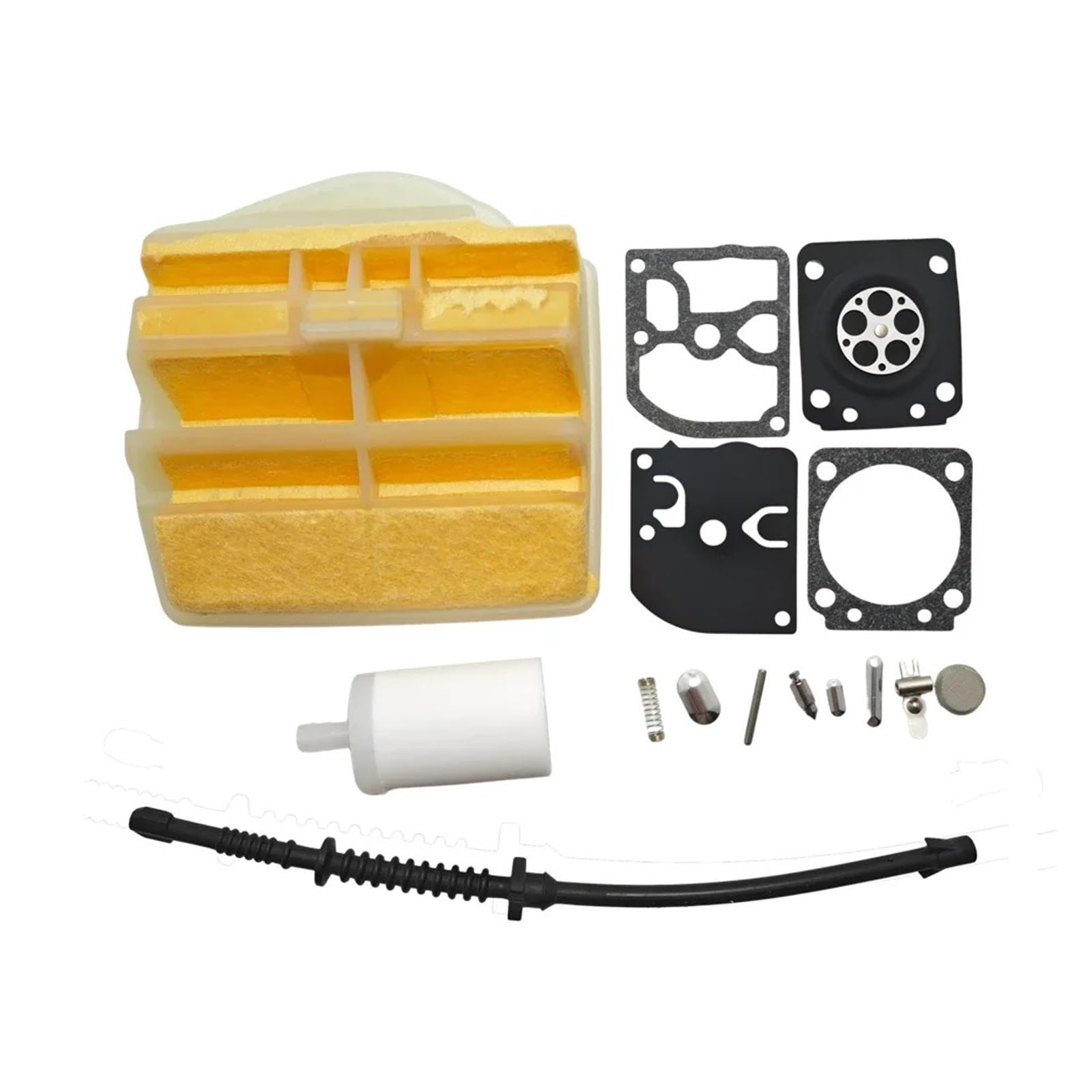 Kit de reconstrucción de reparación de carburador apto for Hus 445 445E 450 450E línea de filtro de combustible y aire motosierra reemplazar pieza de repuesto
