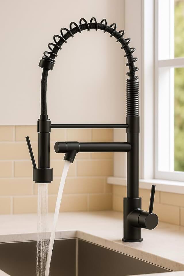 Torneira Gourmet Cozinha Monocomando, Torneira de Cozinha Bancada Com Spray Extensor, Volante Em Alavanca, Fácil Encaixe (Preto)