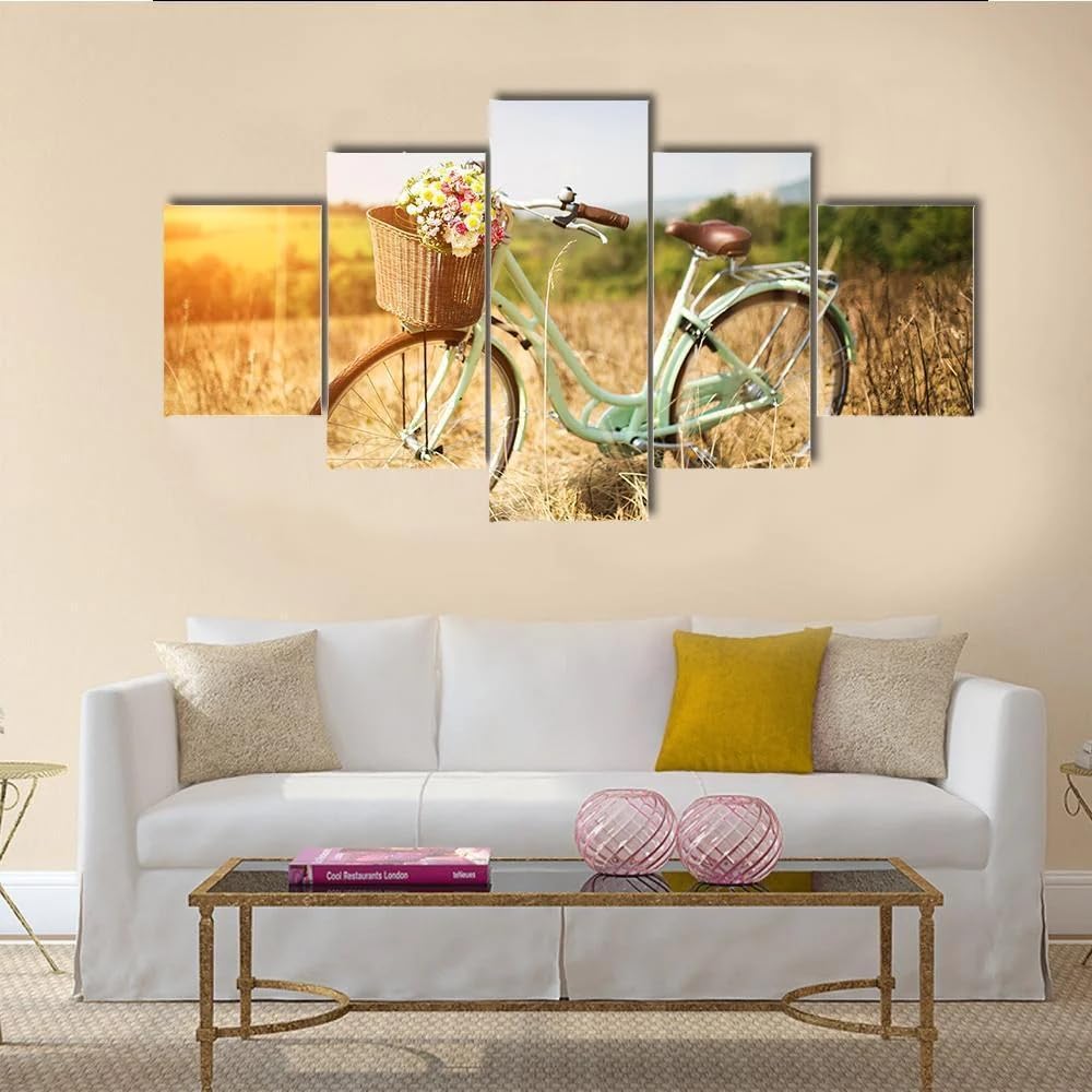 Impression sur toile bicyclette fleurie pour décoration maison