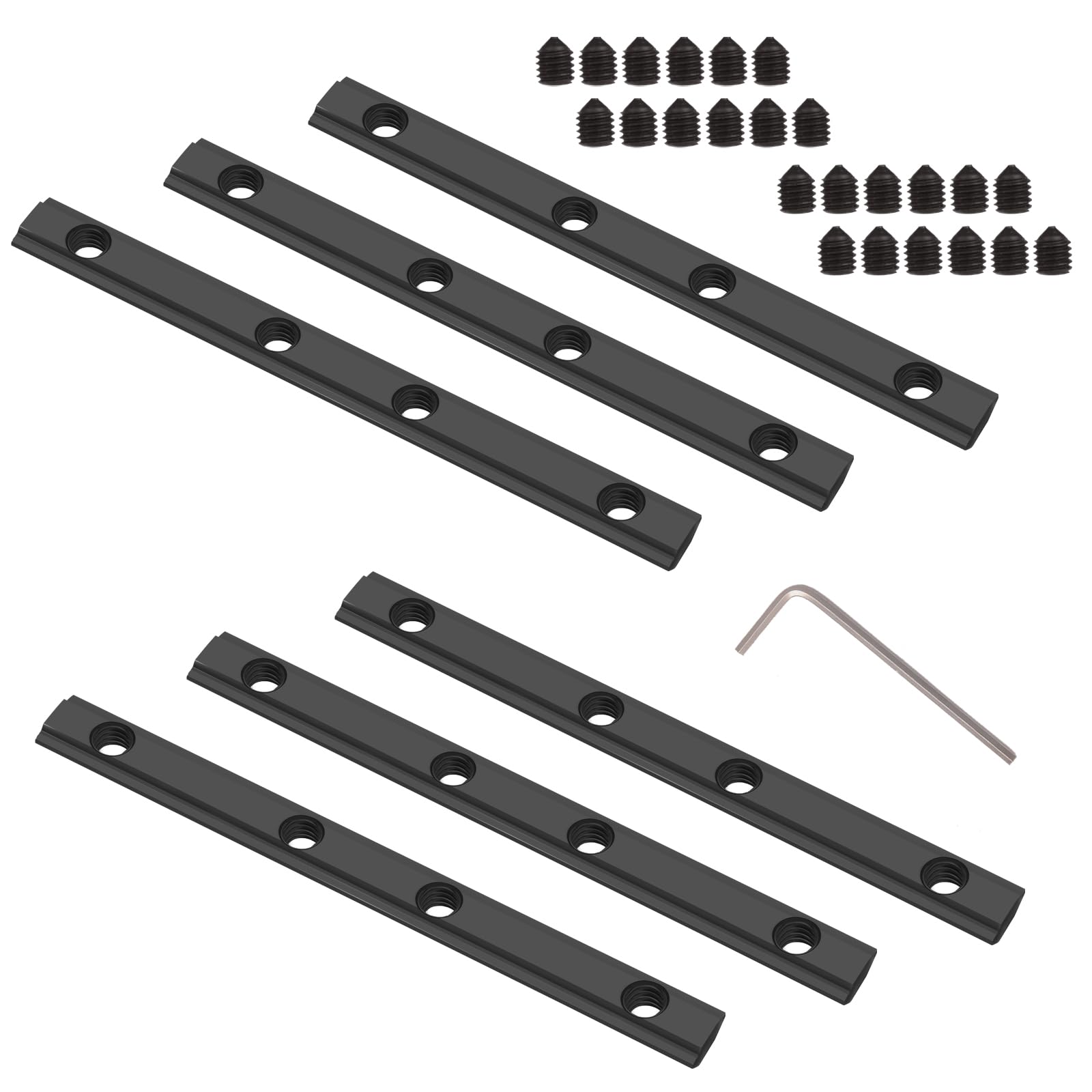 Pack of 6 Track Connectors, Aluminium Profile Connectors, Straight Inner Line, 10 cm Length, with M5 Screws, for 20 x 20 Series, 6 mm Groove (Black, 6PACK-2020)