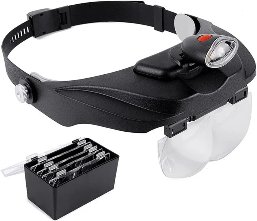 Head-Wearing Magnifying Glass Led Light Source Old Man Reading Reading Read Newspaper Repair 4 Replaceable Lens: 1.2X 1.8X 2.5X 3.5X