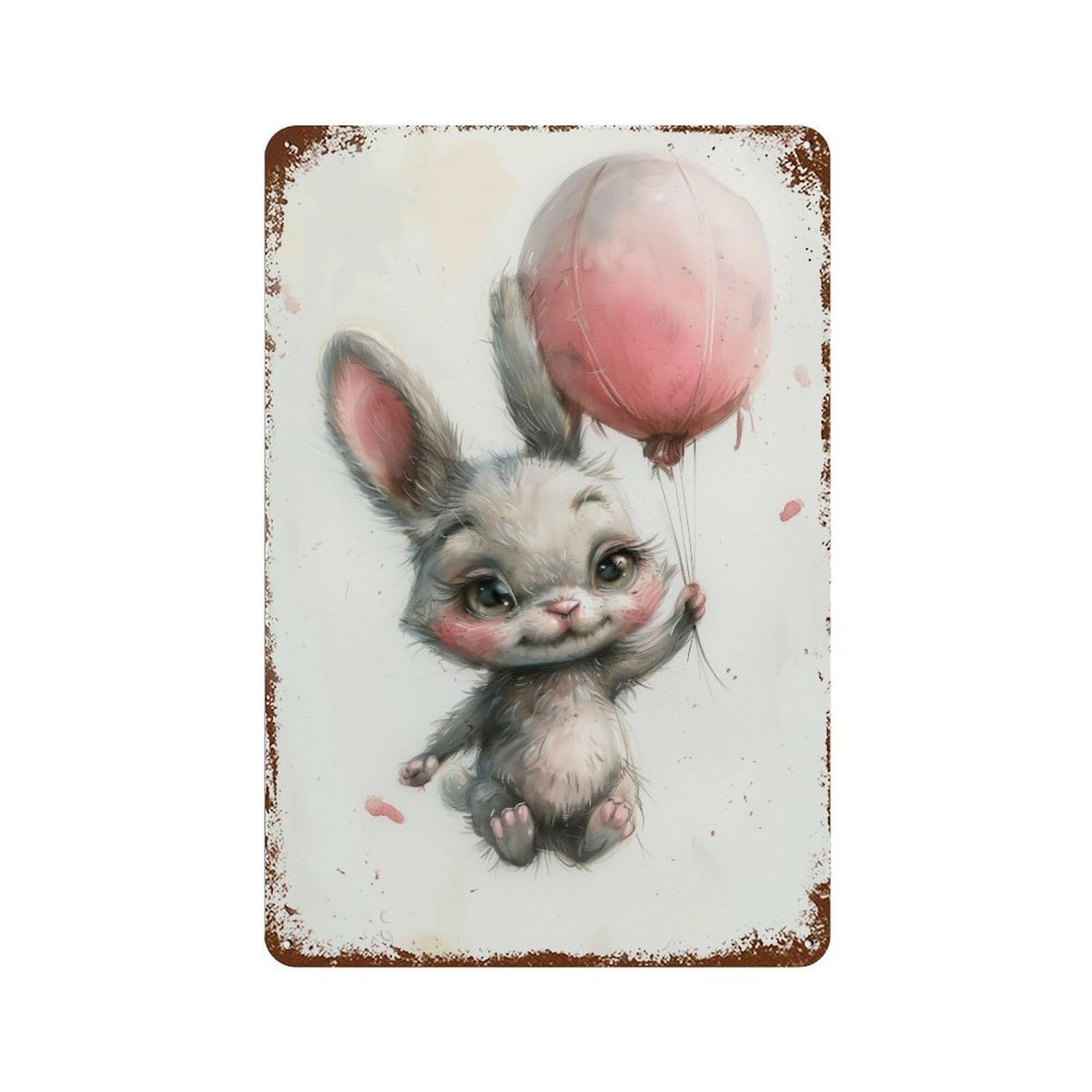 Adorable Bunny Balloon Illustration Retro Metal Sign 11.8"x7.9", for Bistro, Counter And Cafe Decor, Rustic Home Decor