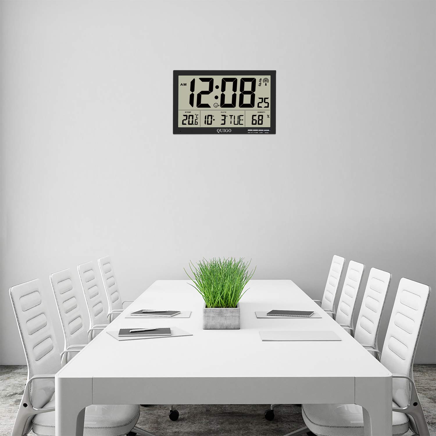 QUIGO Large Digital Wall Clock Atomic Battery Operated Alarms Jumbo
