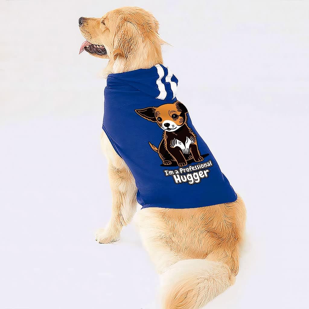 Hugger Dog Shirt with Hoodie - Funny Dog Hoodie - Cute Design Dog Clothing - Pink White, M