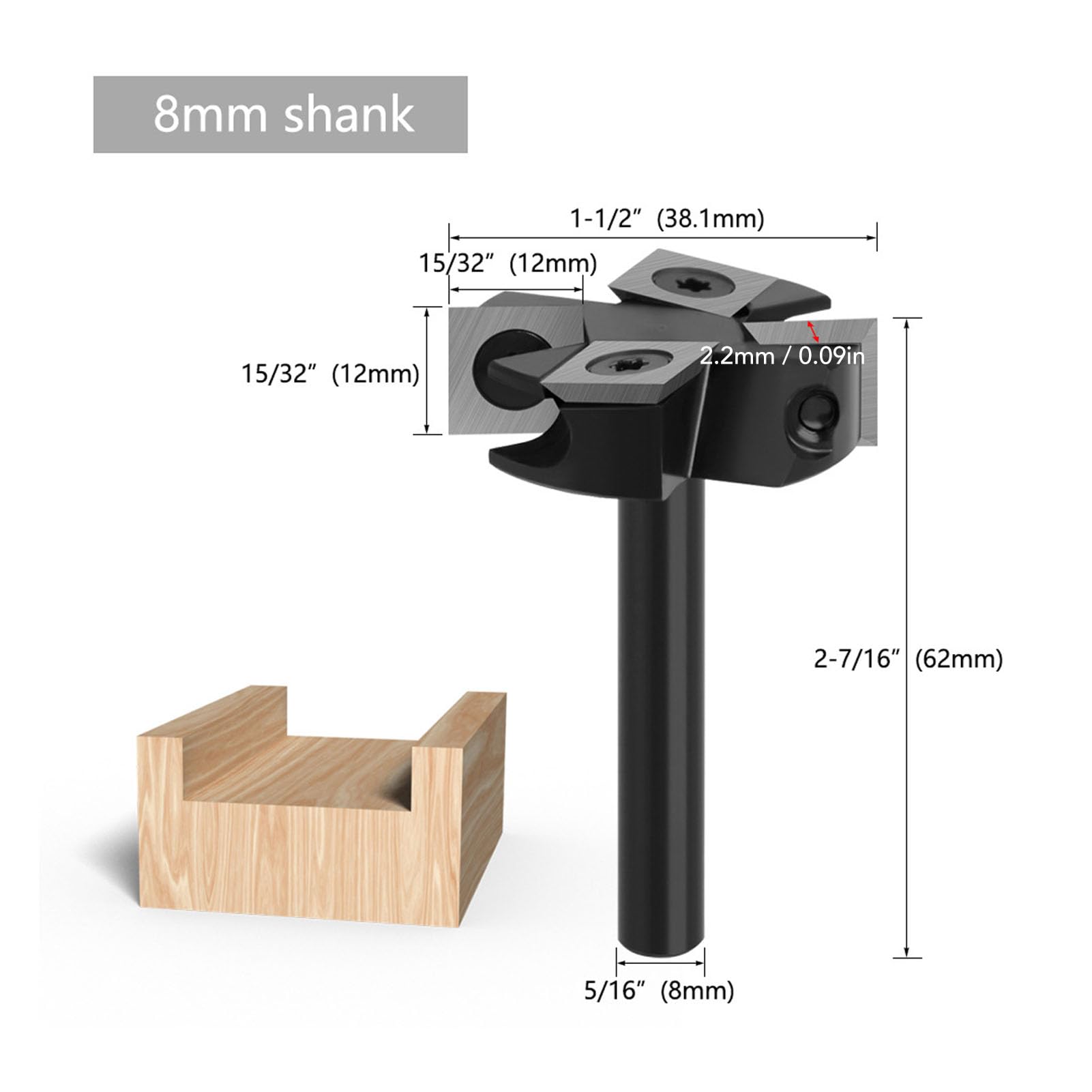 Punta per Fresatura per Appiattire Lastra, Diametro di Taglio da 1,5 Pollici, Gambo Tondo da 8 Mm, 4 Taglienti, Punta per Superficie CNC Spoilboard con Lame a Doppio Lato, per