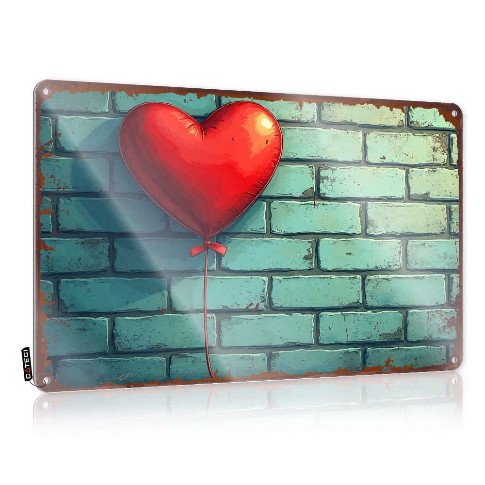 A Red Heart-shaped Balloon Against A Brick Wall. Chic Statue - Cool Wall Decor Graduation Hanging Wall Decor(30X40CM)