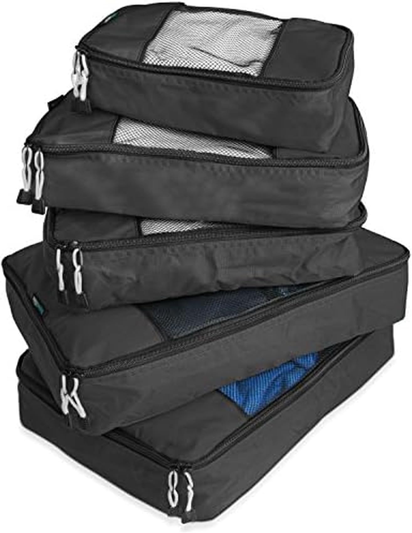 5 Piece Packing Cube Set, Durable Lightweight Luggage Organizer System with Small, Medium and Large Cubes for Travel, Weekender and Carry On Use, Black