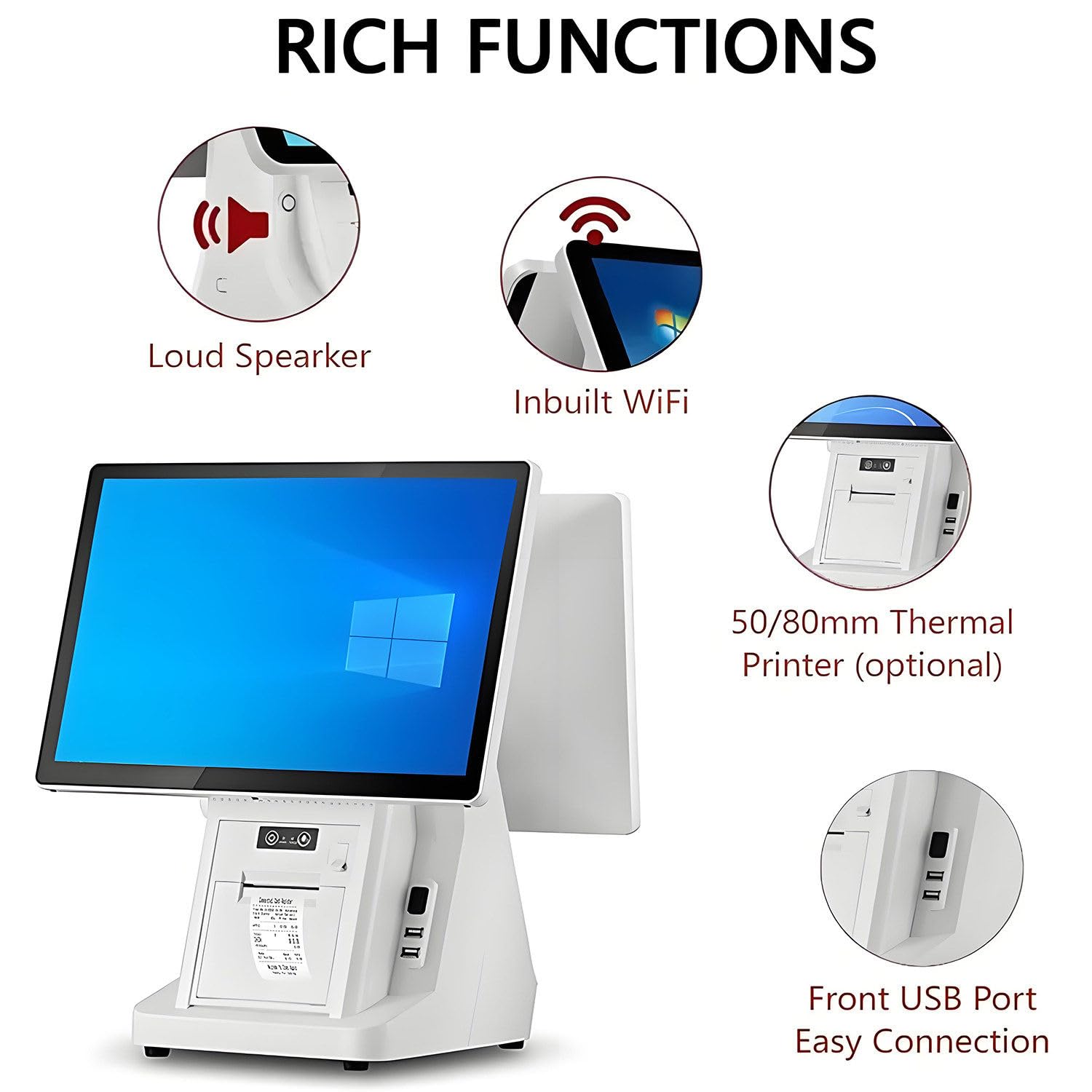 Système de Point de Vente (POS) Double écran pour Restaurant avec écran Tactile de 15,6 Pouces - Caisse enregistreuse Tout-en-Un pour Petites Entreprises, 8 Go de RAM, SSD de 128 Go