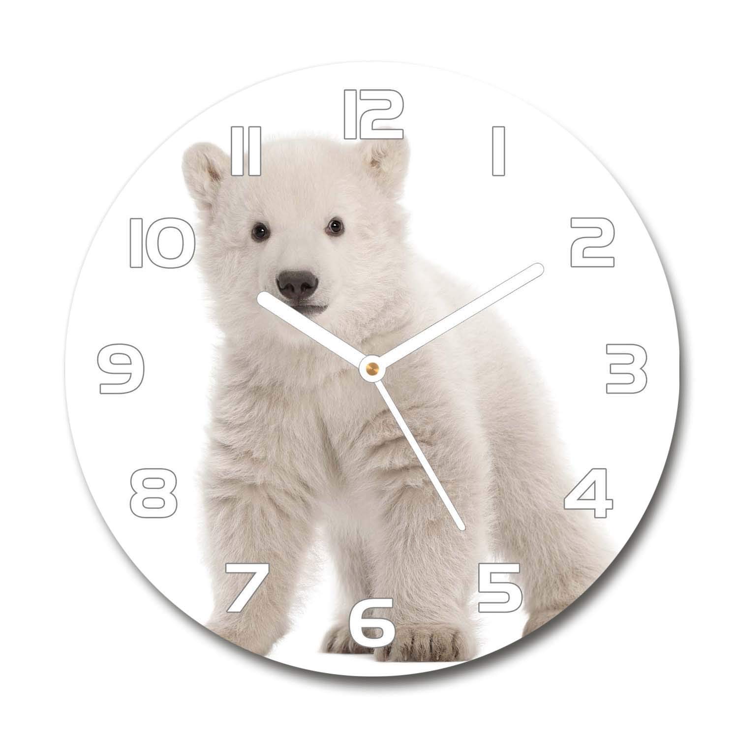 Horloge en verre 60x60cm Tulup avec motif d'ours polaire pour salon